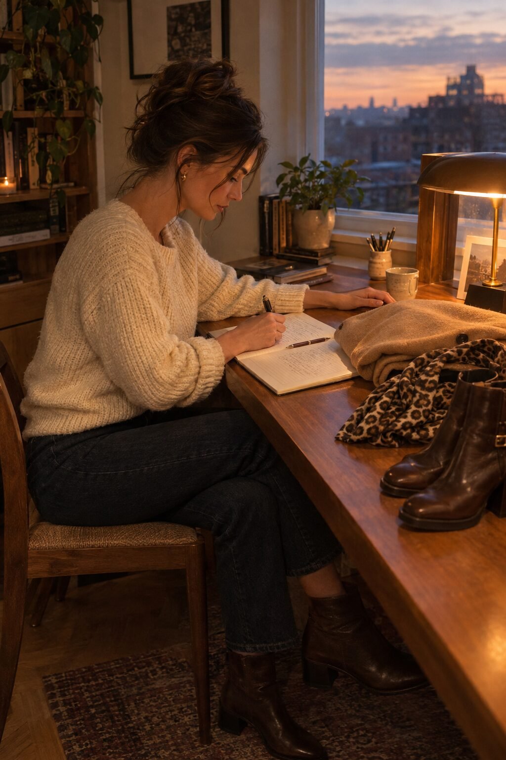 reusable winter travel packing checklist with coats, boots, and accessories laid out