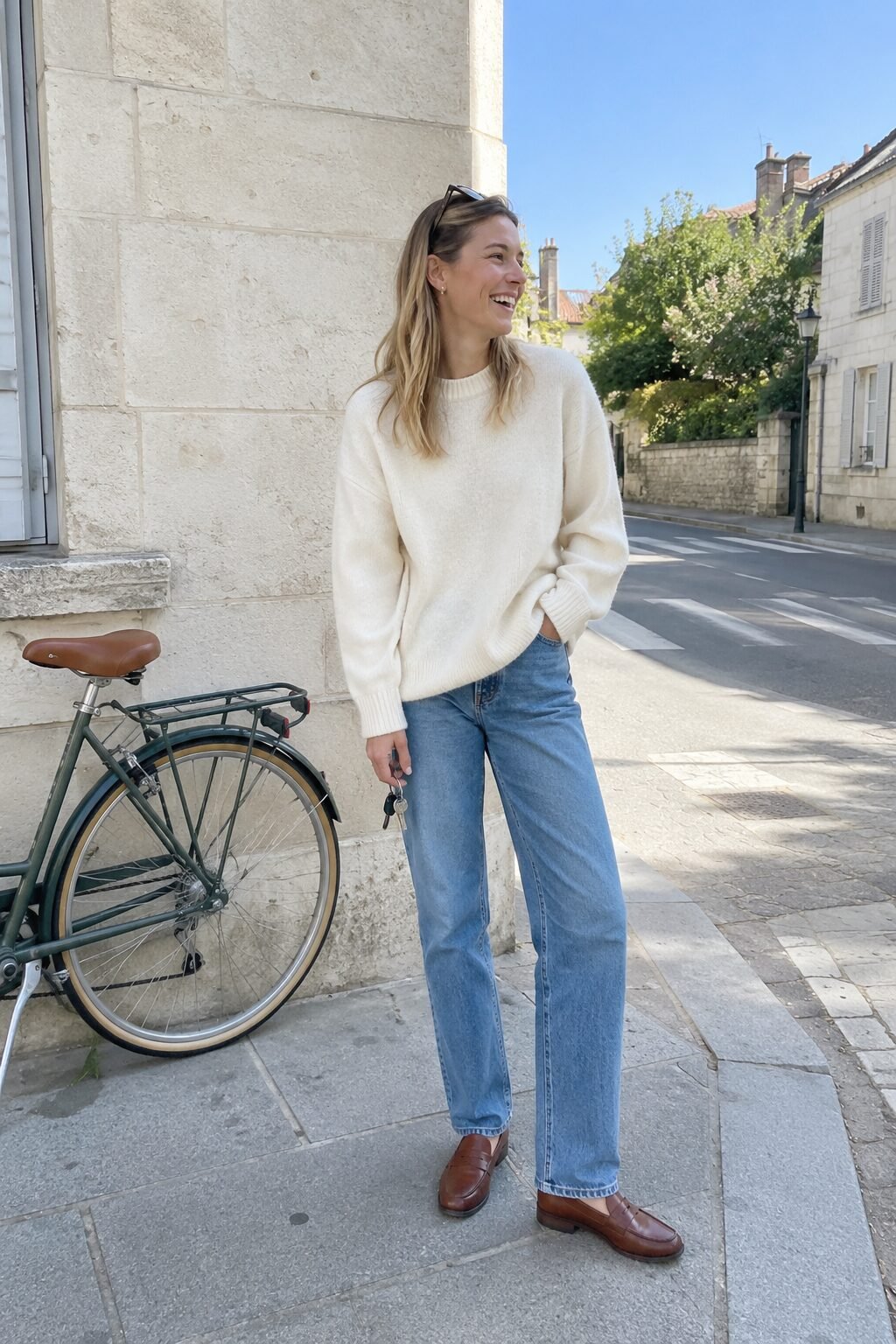 woman walking in an effortless, unfussy old money style outfit