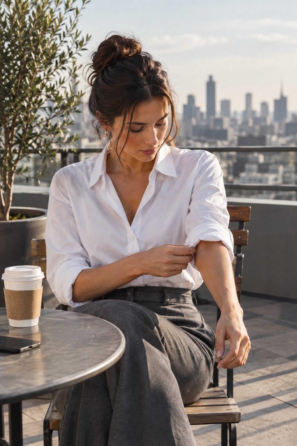 cuffed sleeve and rolled hem detail, small styling upgrades on a plain outfit