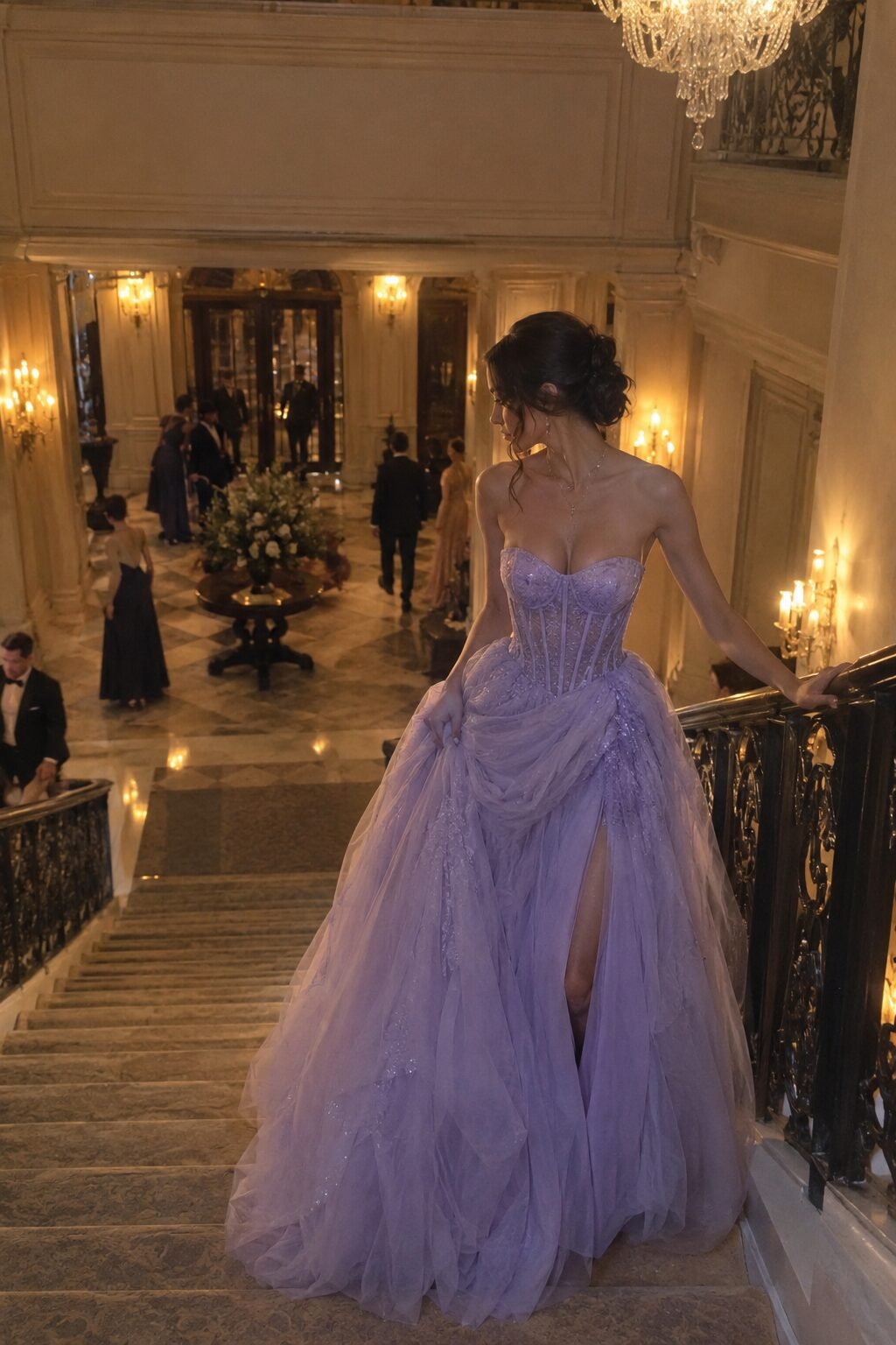 old hollywood prom dress: lavender corseted sweetheart tulle ball gown