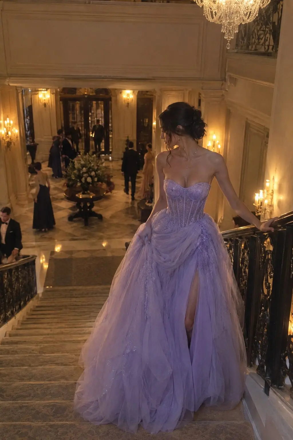 old hollywood prom dress: lavender corseted sweetheart tulle ball gown
