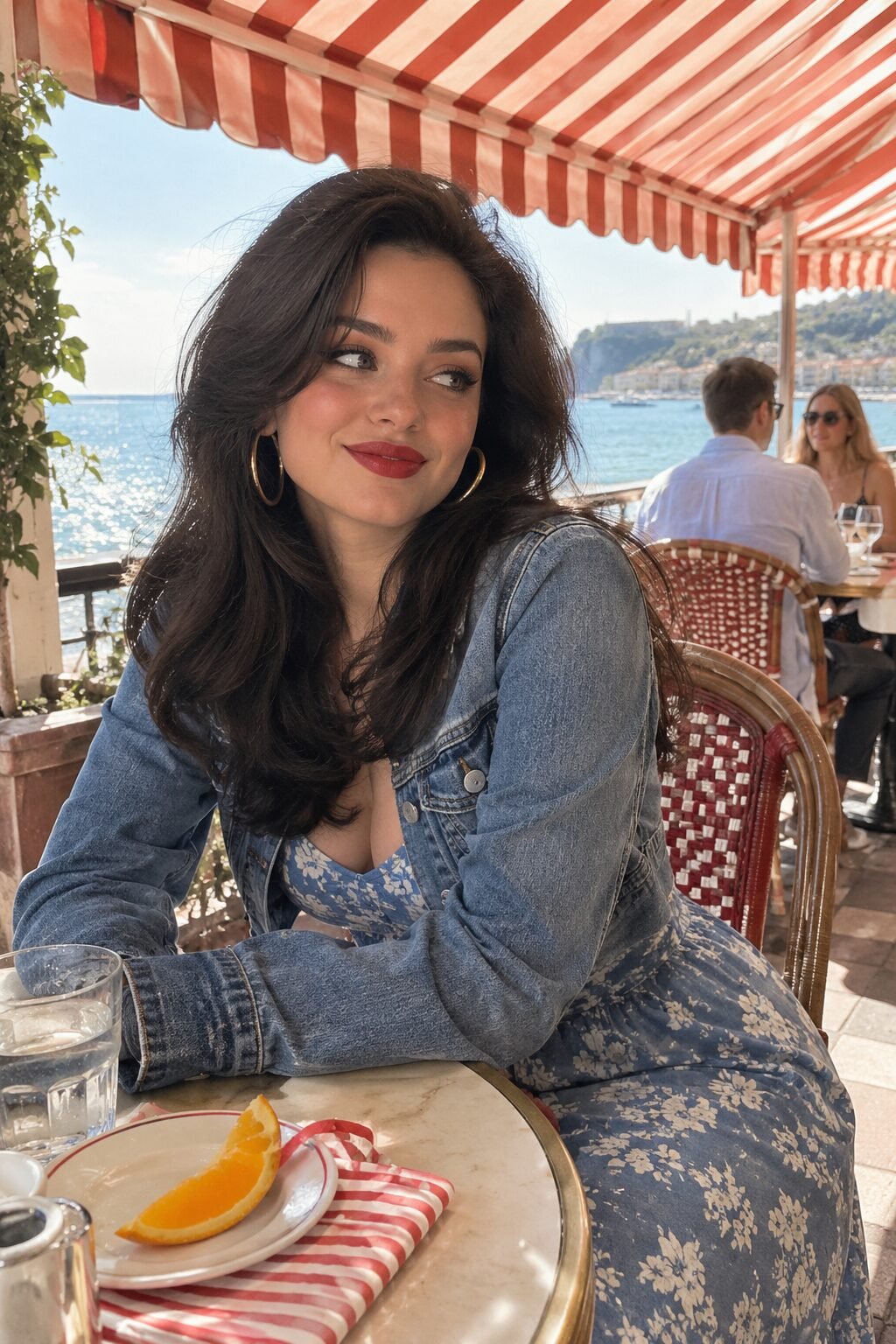 weekend brunch outfit: steel blue floral maxi dress under a cropped denim jacket