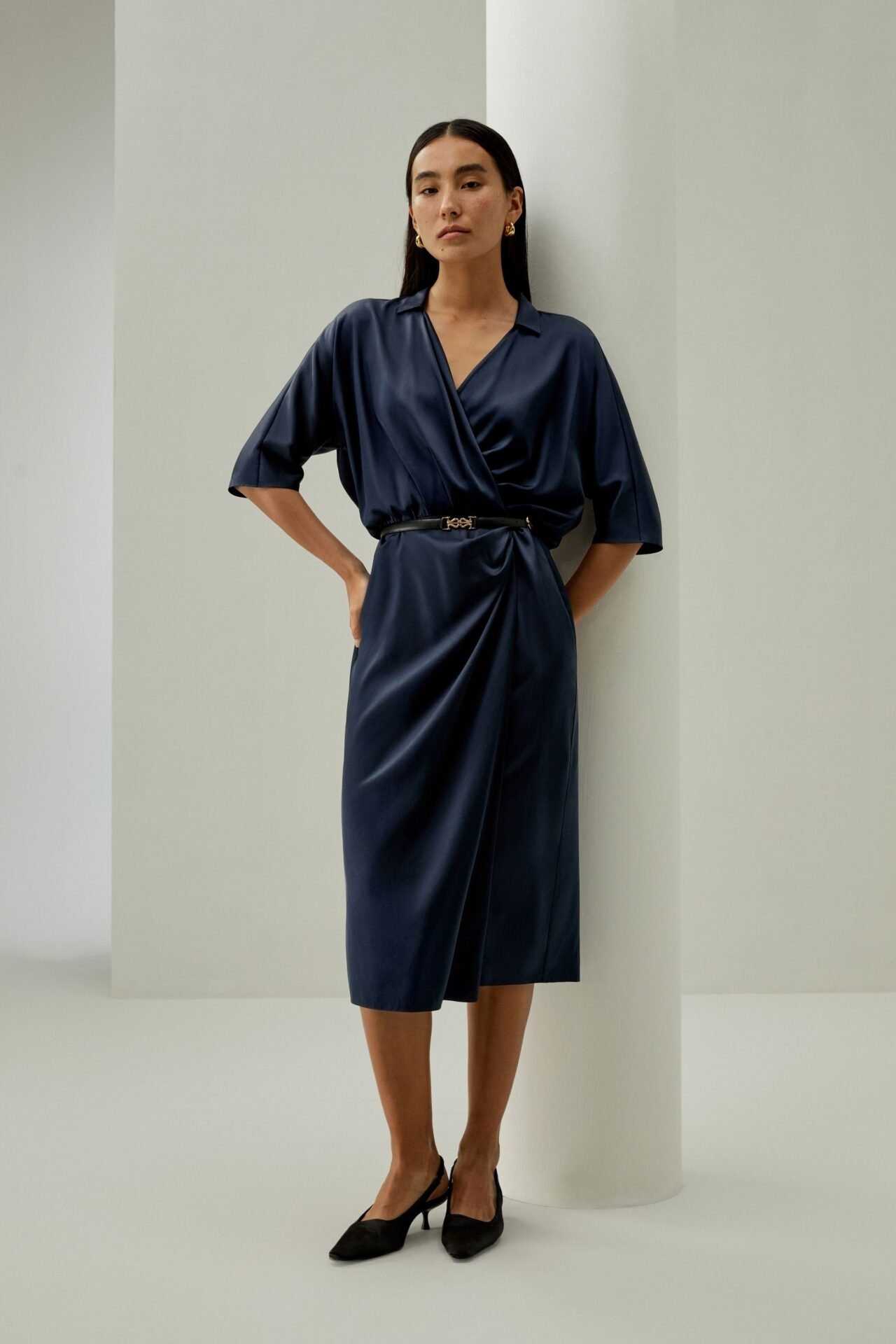 Elegant Mid-Sleeve Wrap Dress
