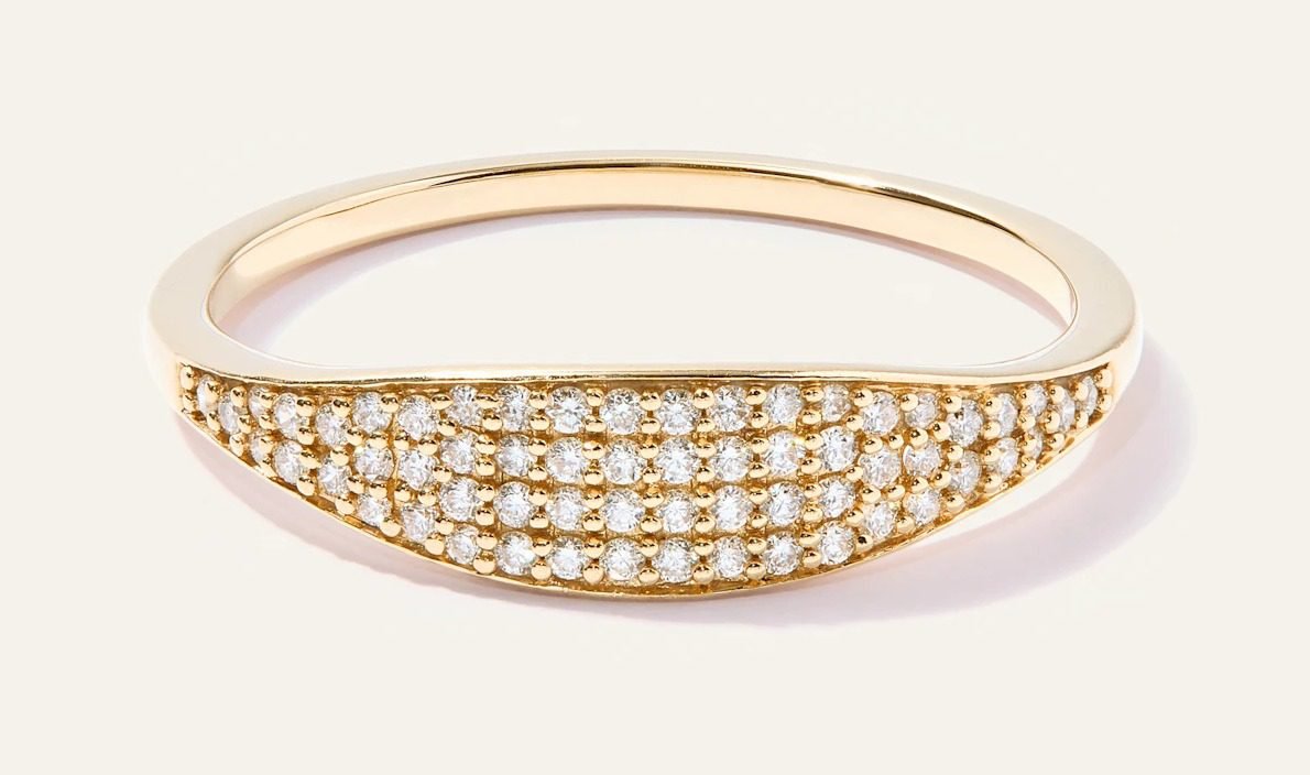 14k Gold Pave Slim Signet Ring