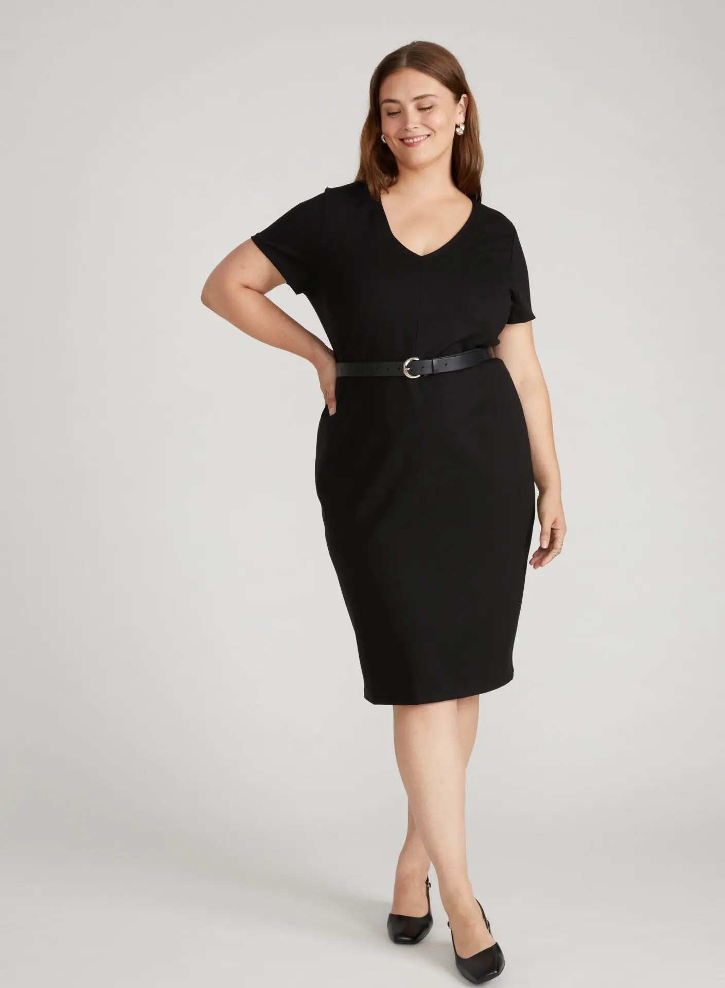 Executive V Neck Ponte Dress (Black)