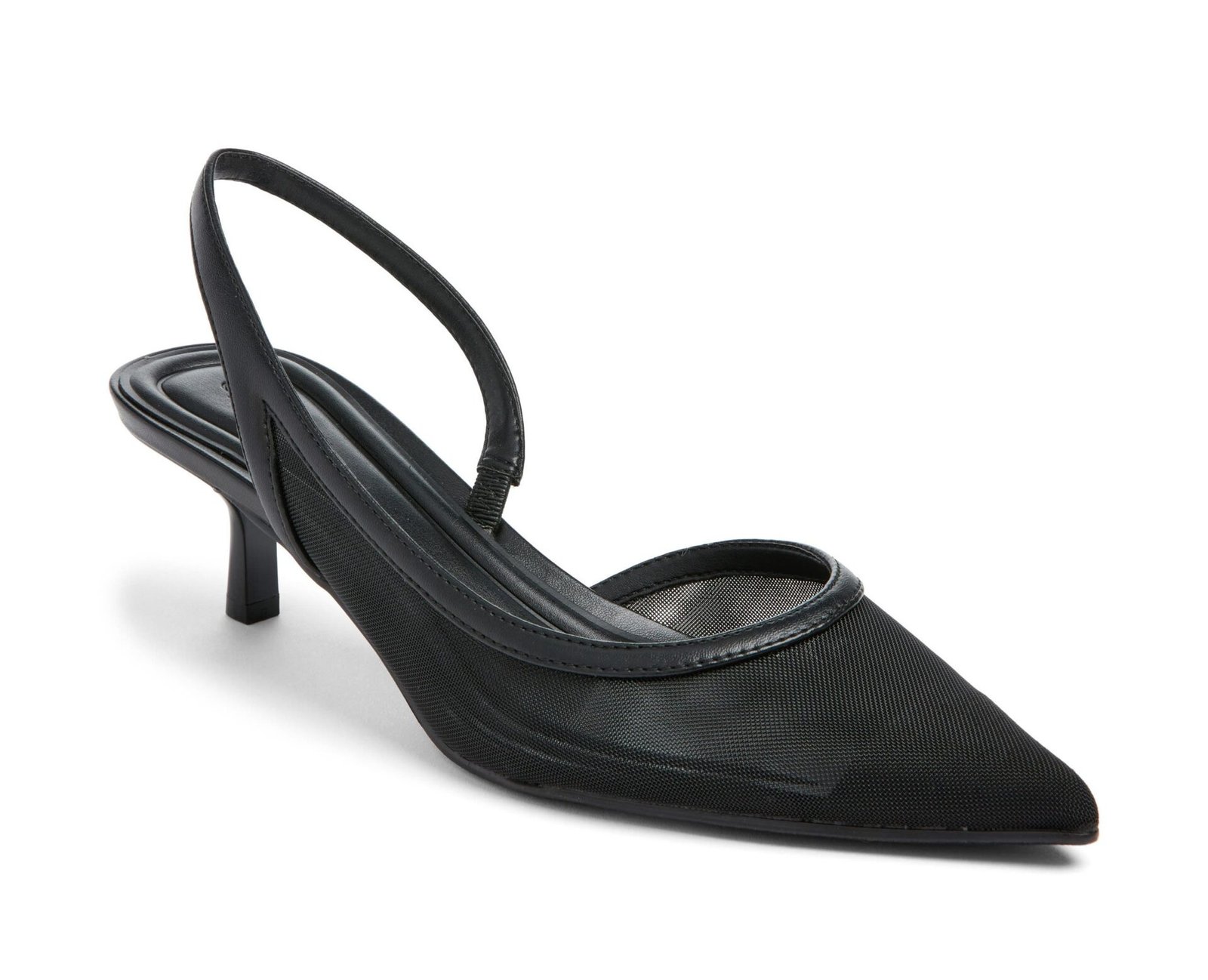 Corina Slingback Half d'Orsay Pointed Toe Kitten Heel Pump - Black Mesh