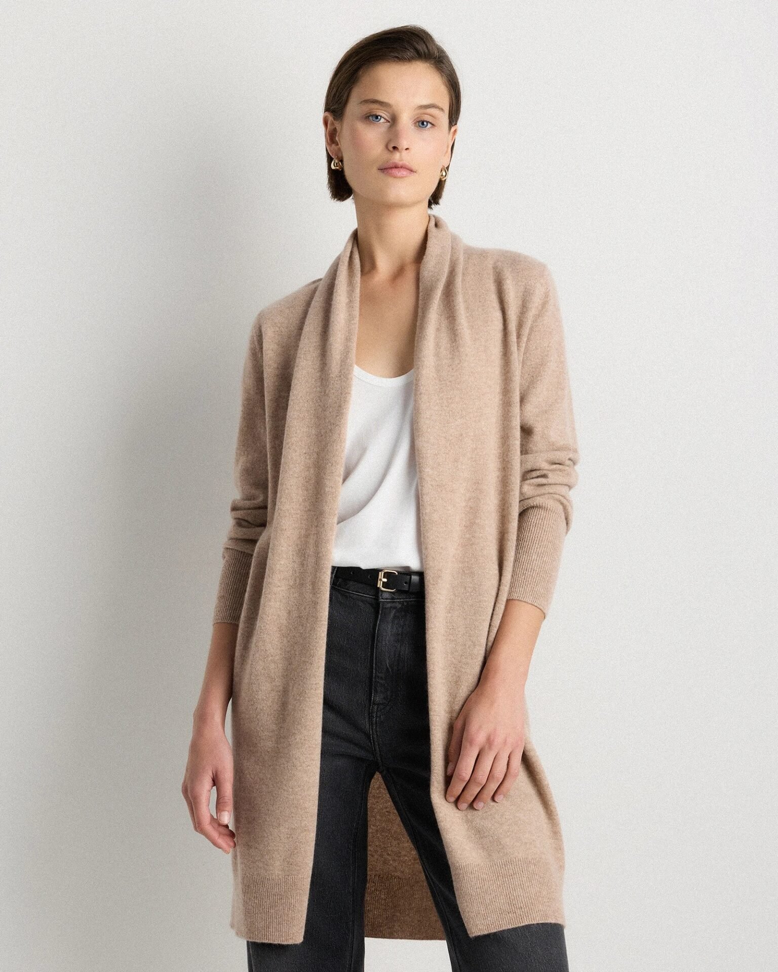 Mongolian Cashmere Duster Cardigan Sweater (Oatmeal)