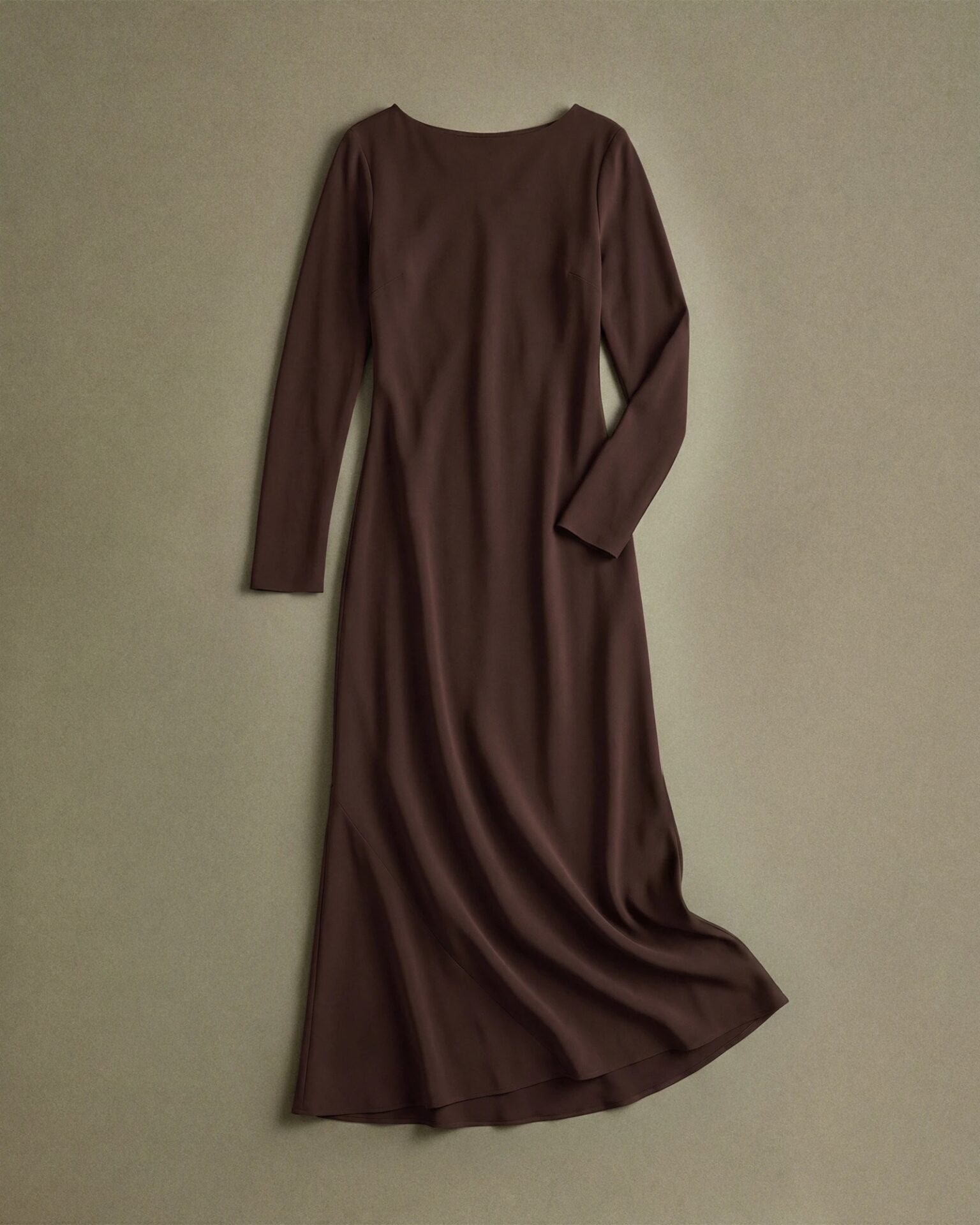 Washable Stretch Silk Long Sleeve Maxi Dress (Hot Fudge)