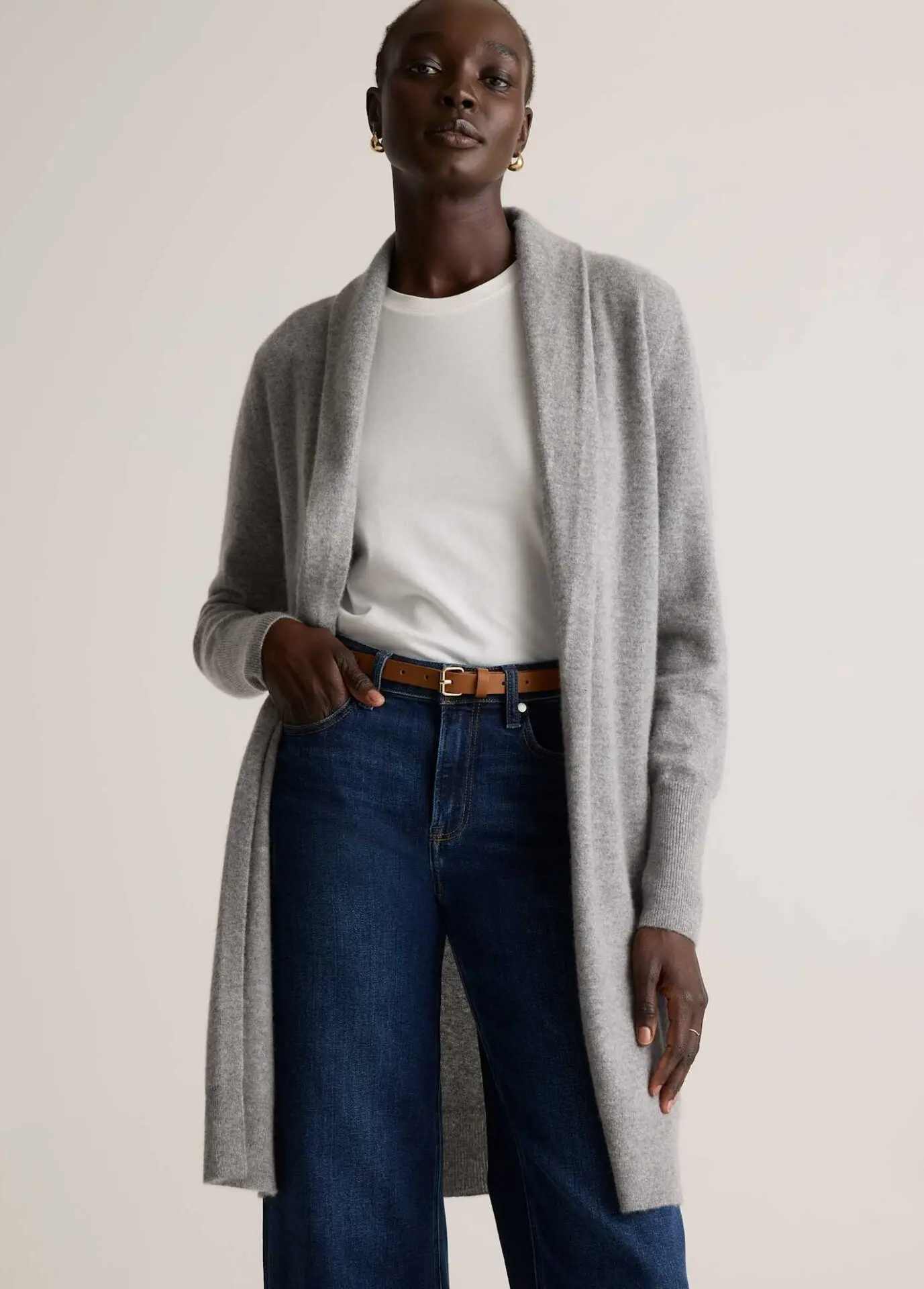 Mongolian Cashmere Duster Cardigan Sweater (Heather Grey)