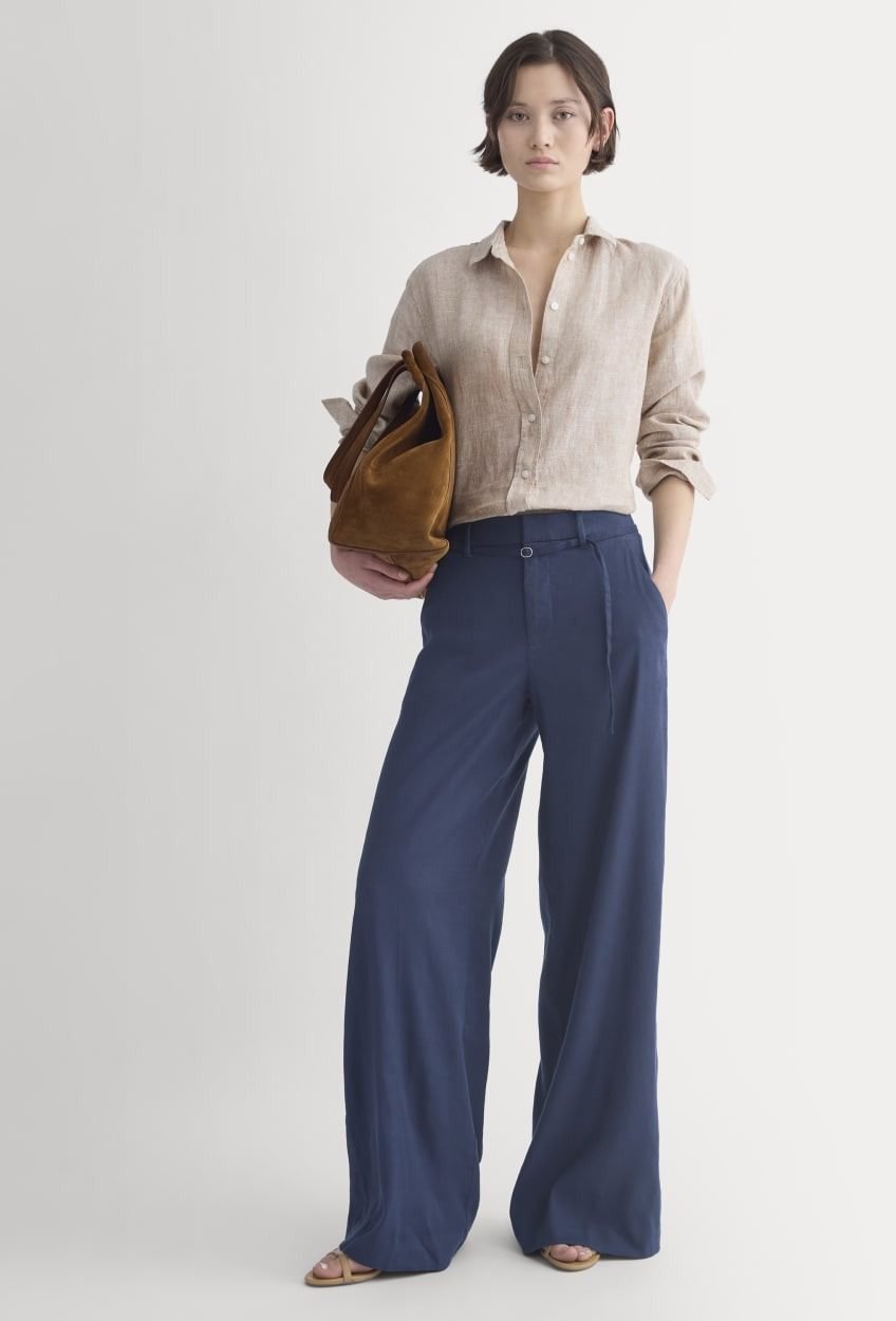 Wide-Leg Belted Pant in Stretch Linen
