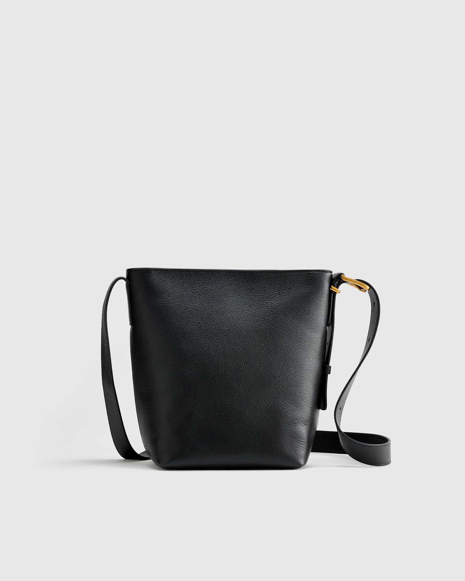 Italian Leather Bucket Crossbody in Black