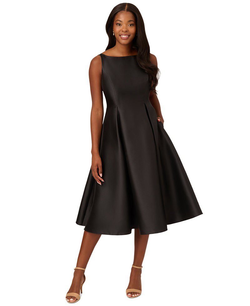 Adrianna Papell Women's Boat-Neck Fit & Flare Midi Dress (Mikado)