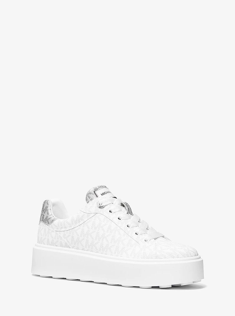 Romey Metallic Two-Tone Signature Logo Platform Sneaker (Bright White)