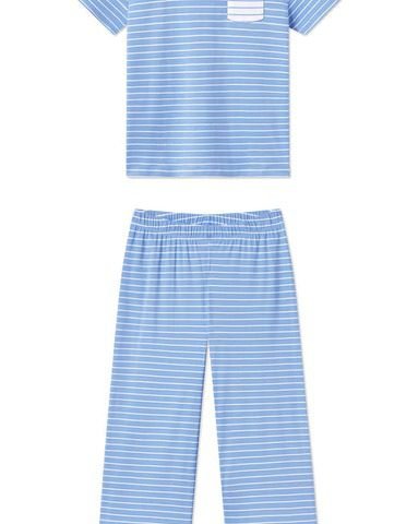 Pima Crew Wide Leg Pajama Set (Mixed Baltic Blue Stripe)