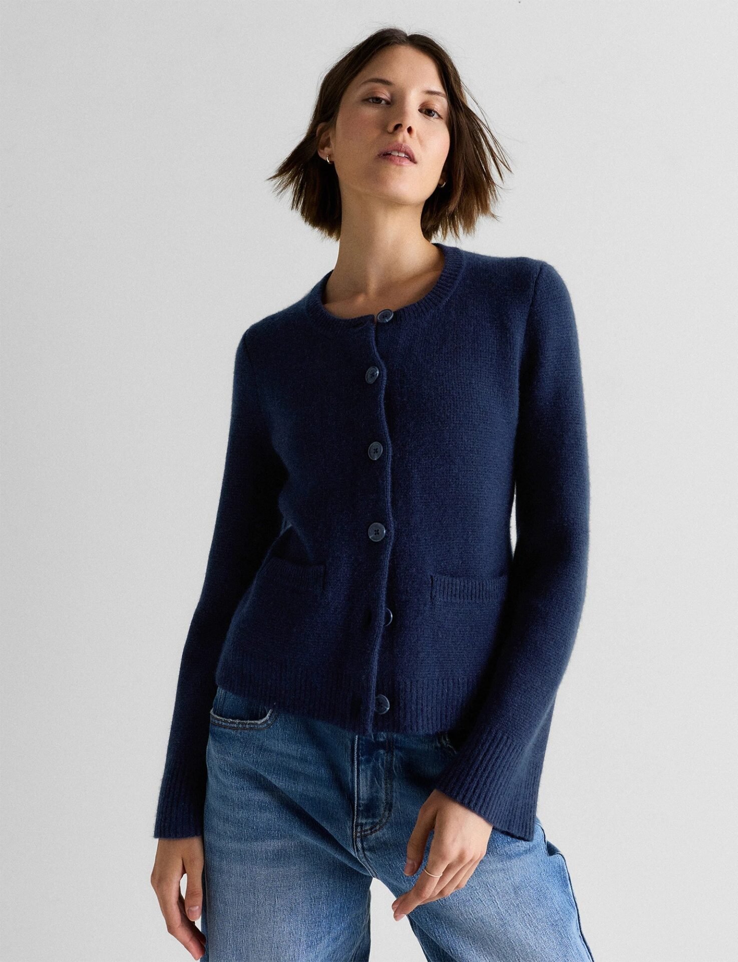 Mongolian Cashmere Structured Cardigan (True Navy)