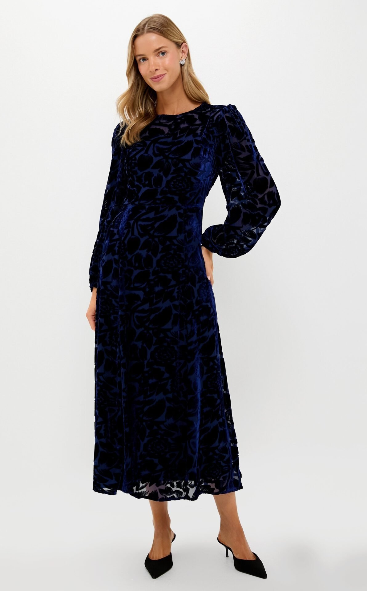 Navy Burnout Velvet Odette Maxi Dress (Hyacinth House)