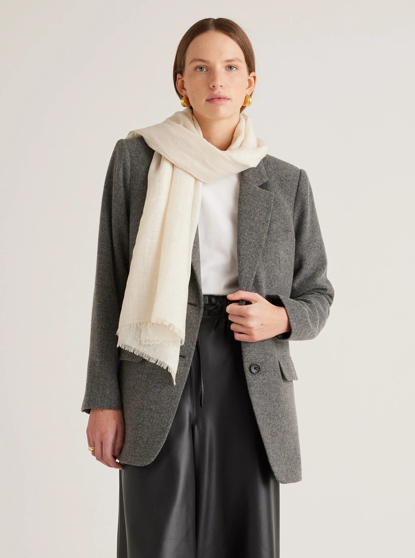 Lightweight Linen Silk Cashmere Scarf (Ivory)