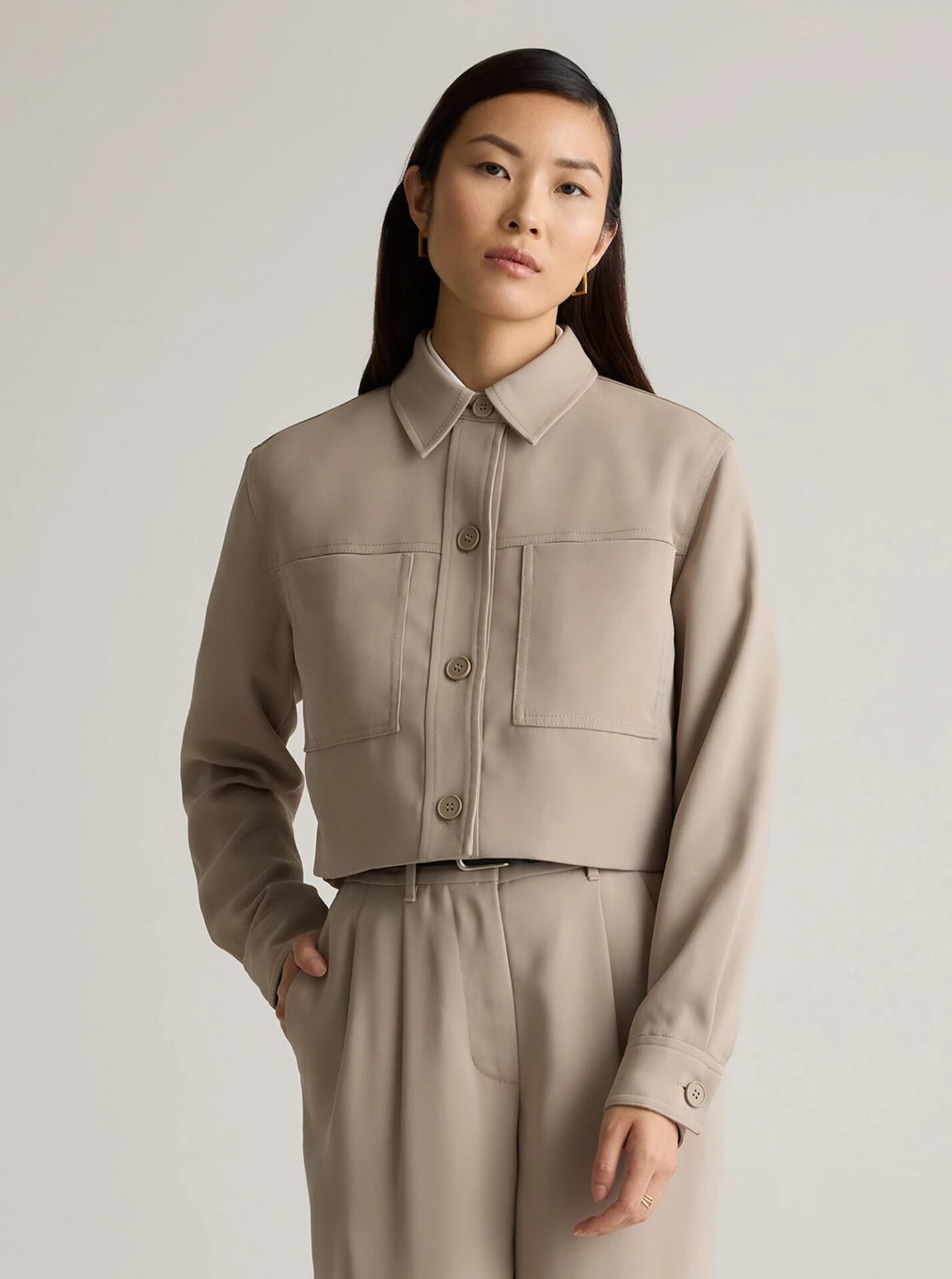 Stretch Crepe Cropped Jacket (Morel)