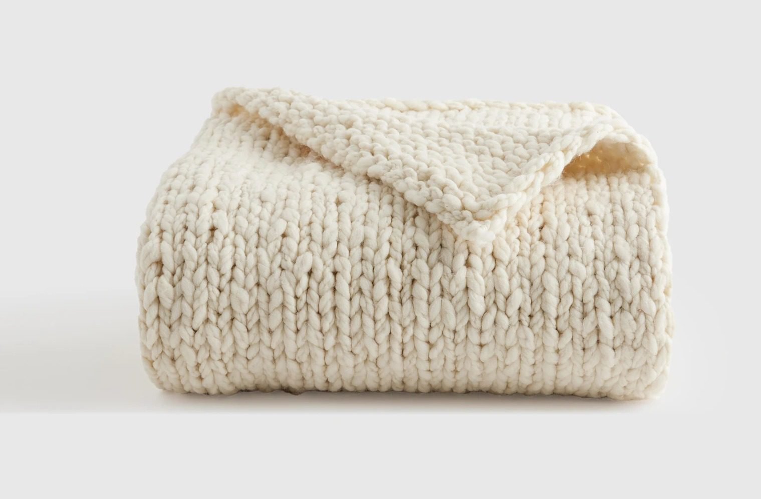 Chunky Hand Knit Wool Throw - Ivory