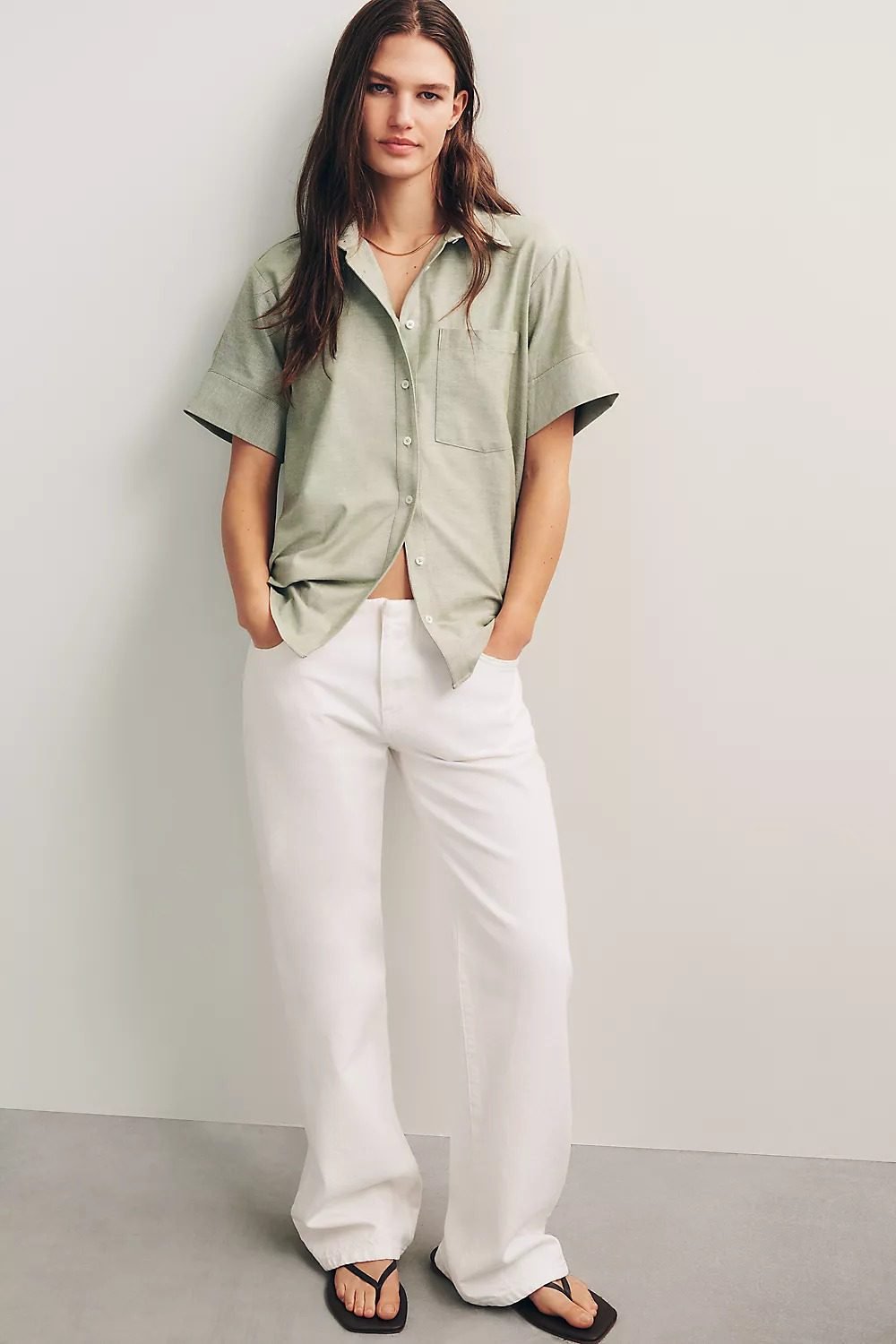 Pilcro Isla Clean-Waist Mid-Rise Stovepipe Jeans (Snow White)