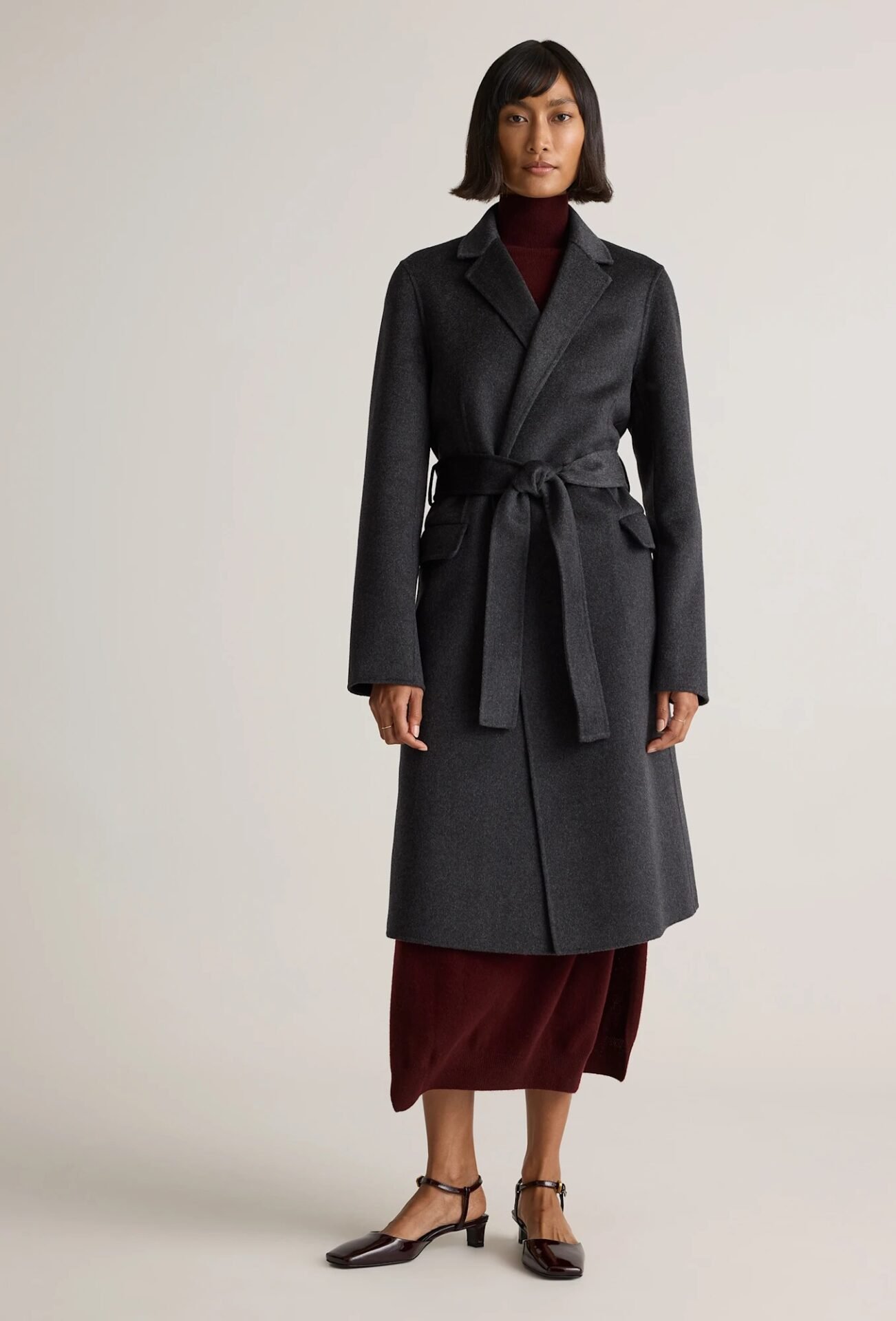 100% Mongolian Cashmere Double-Faced Wrap Coat (Heather Graphite)