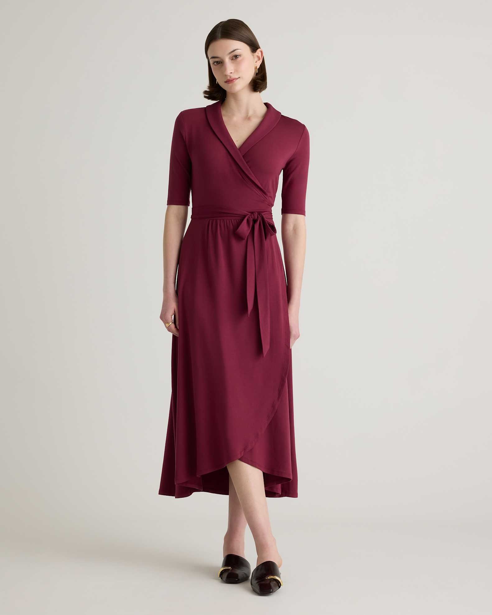 Tencel Jersey Midi Wrap Dress (Wine)