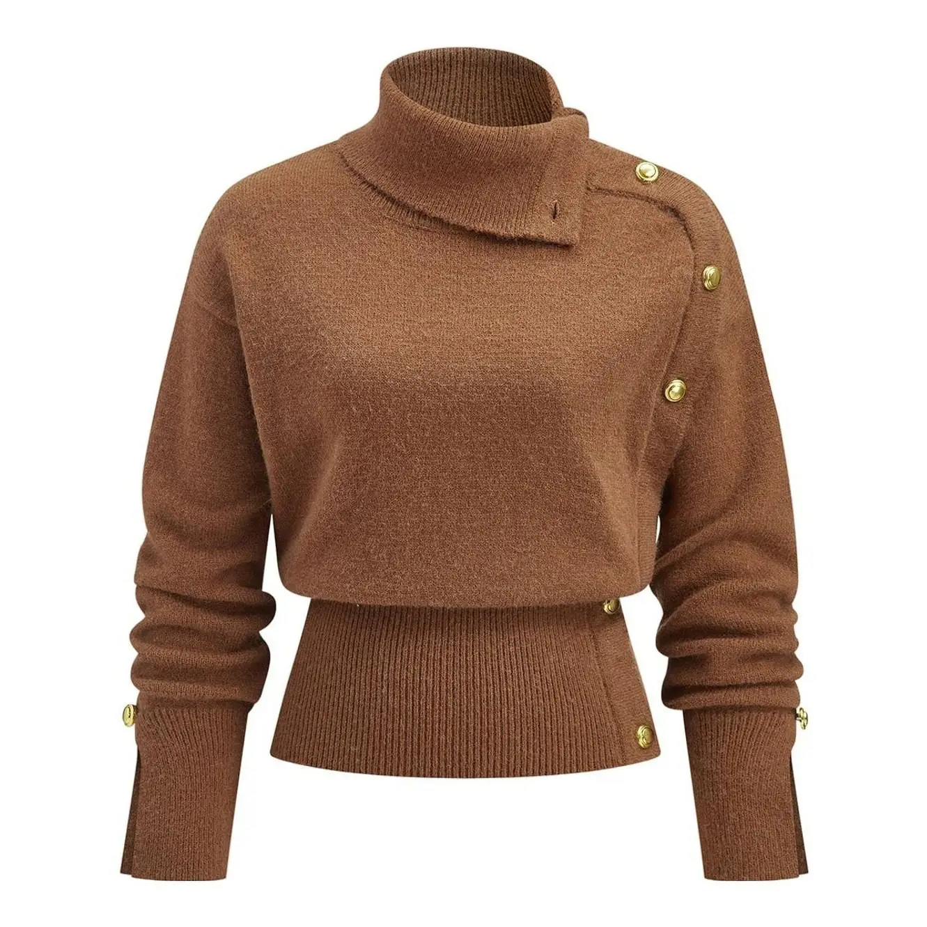 Cinched Waist Asymmetrical Turtleneck Sweater
