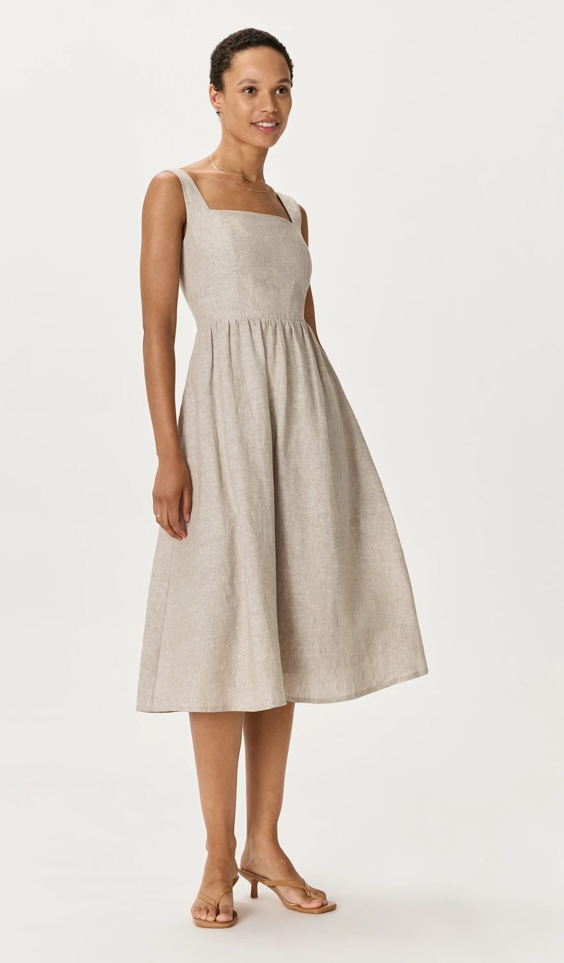 100% European Linen Fit & Flare Midi Dress