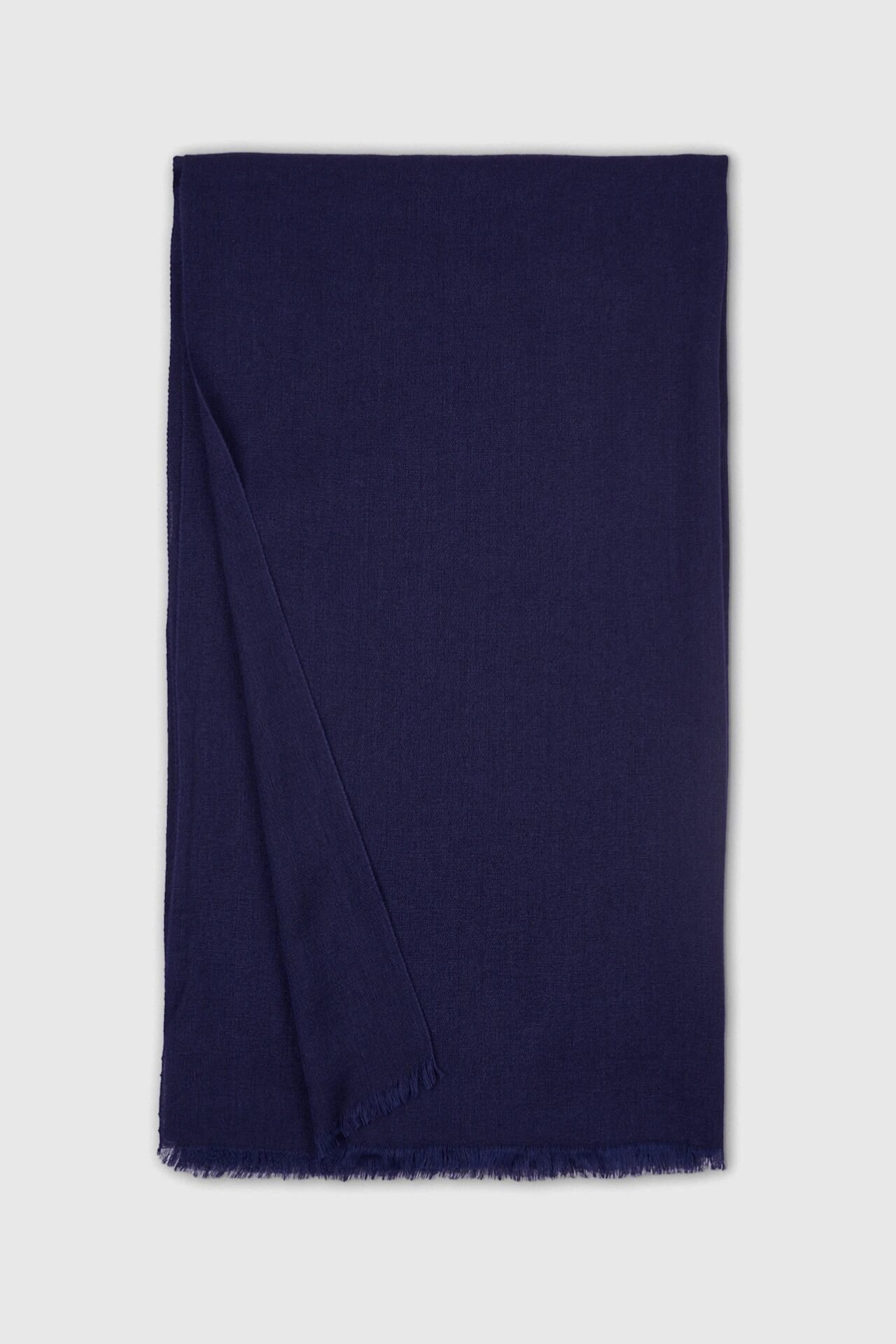 Featherweight Cashmere Silk Frayed Edge Scarf (Navy)