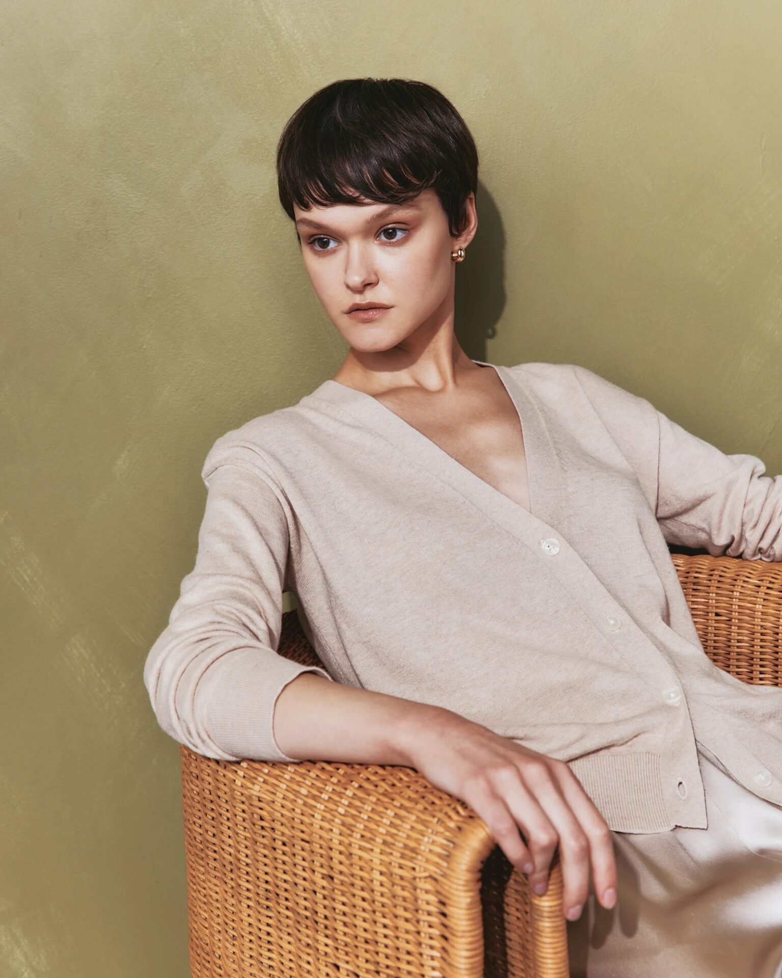 Lightweight Cotton Cashmere Cardigan (Heather Oatmeal)