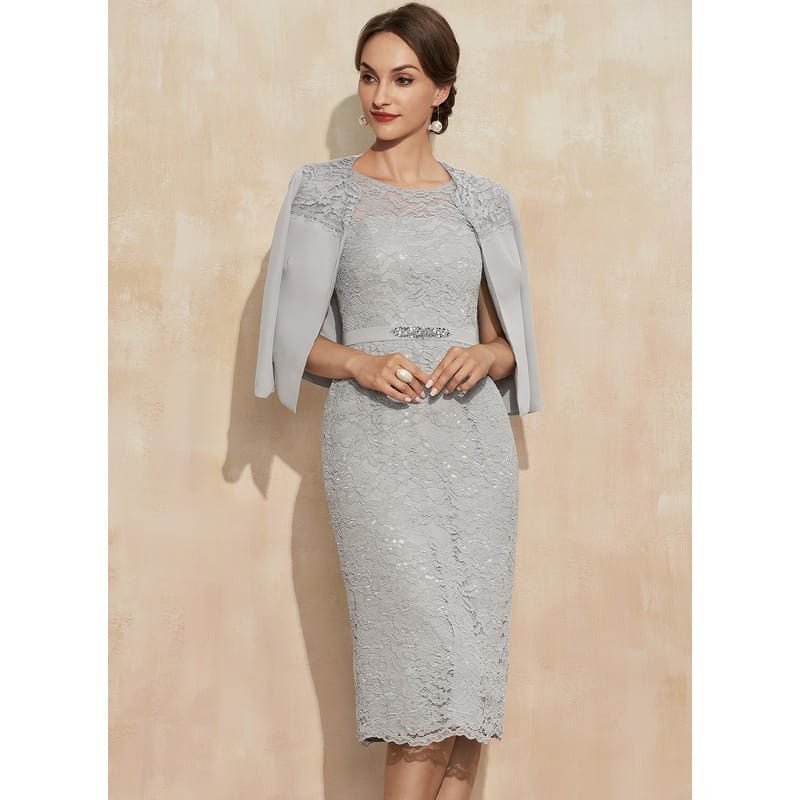 Ophelia Sheath/Column Beaded Lace Mother of the Bride Dress (two-piece with wrap jacket)