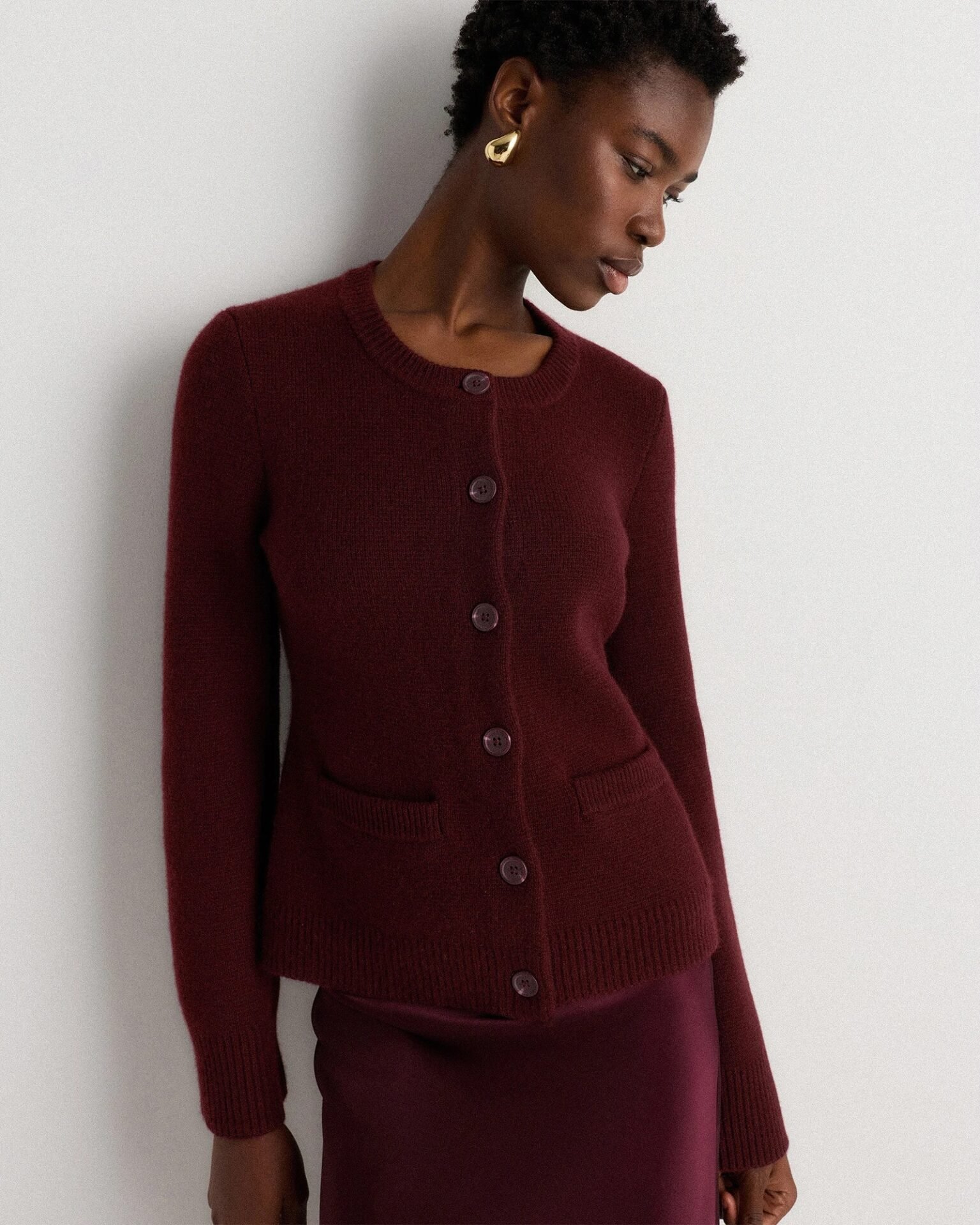 Mongolian Cashmere Structured Cardigan (Rich Burgundy)