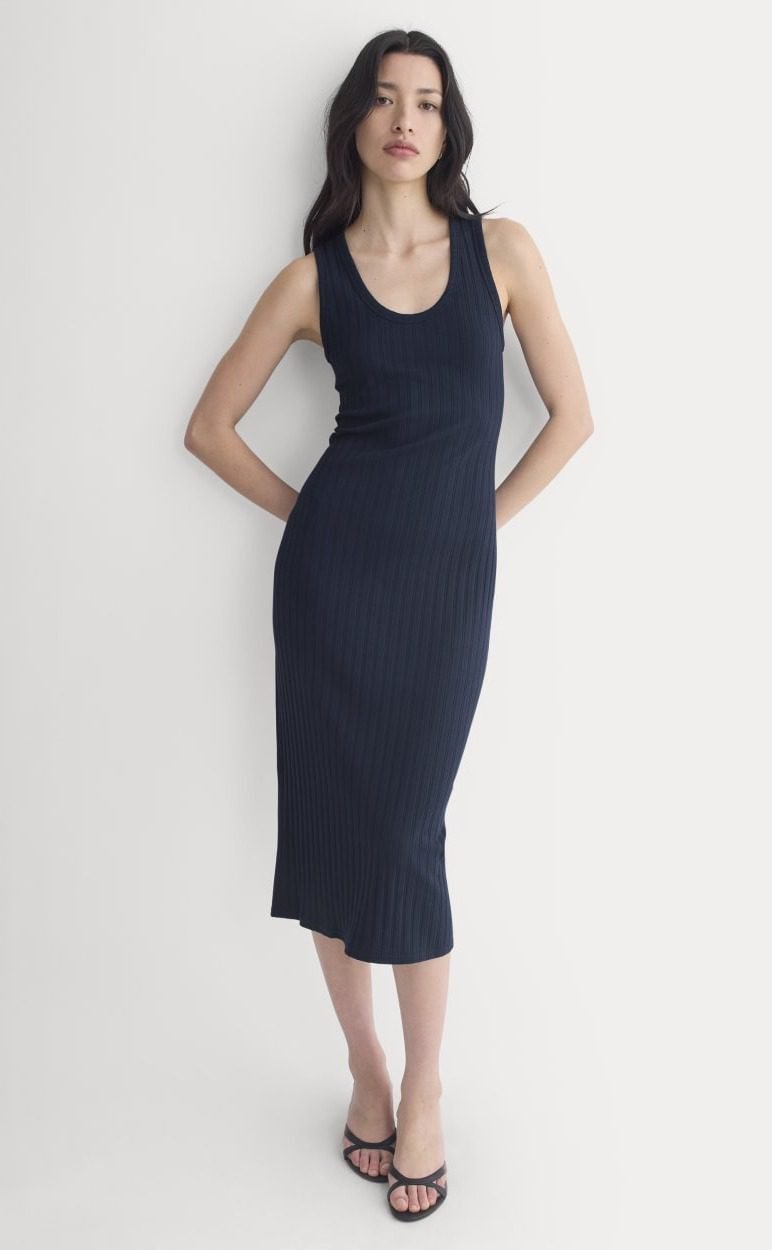 Scoop-Neck Midi Dress in Pointelle Knit