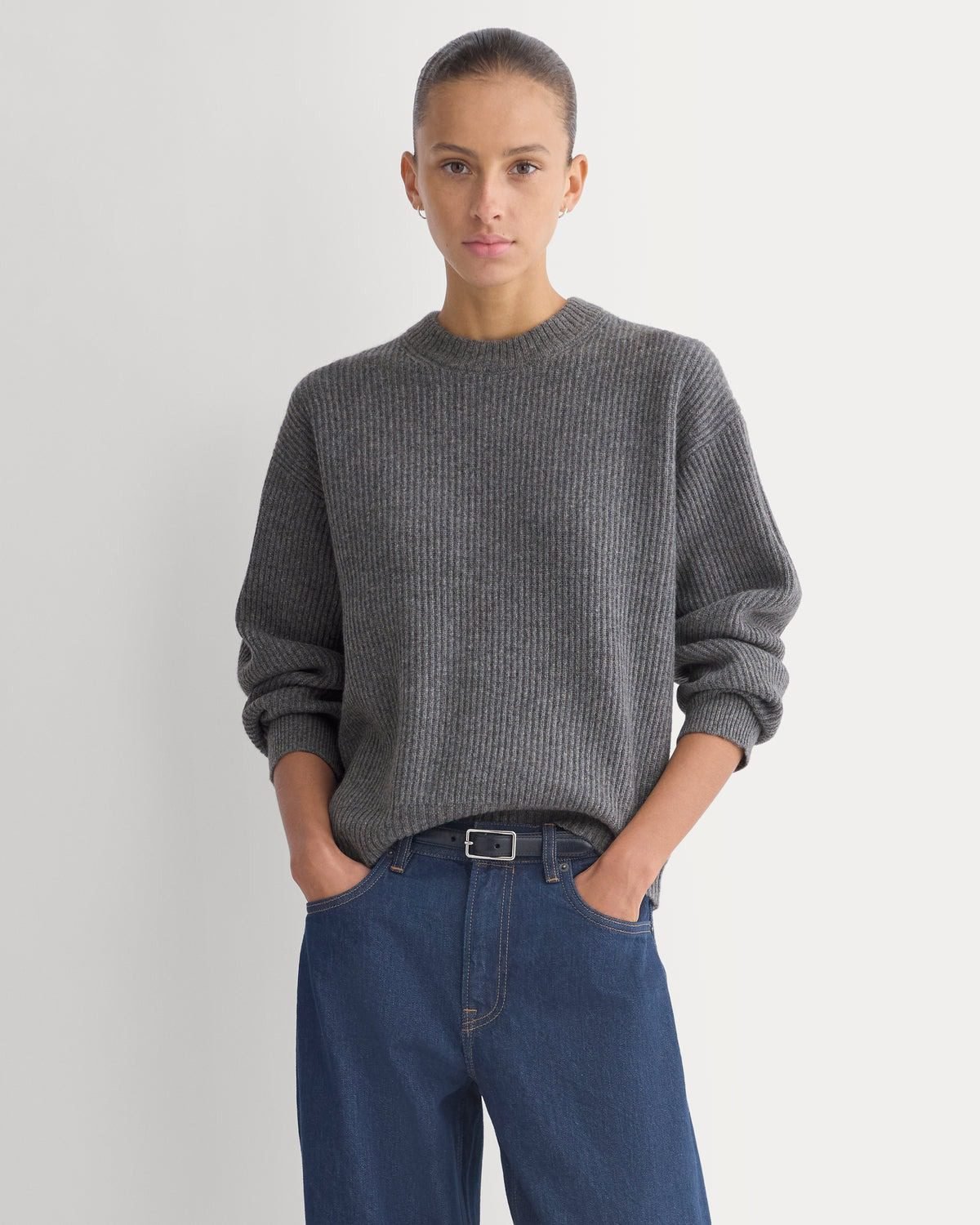 Cashmere Fisherman Crew Sweater (Heather Charcoal)