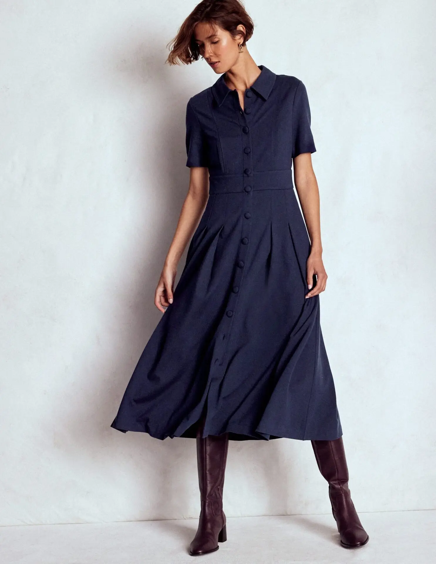 Bridget Ponte Shirt Dress (Navy)