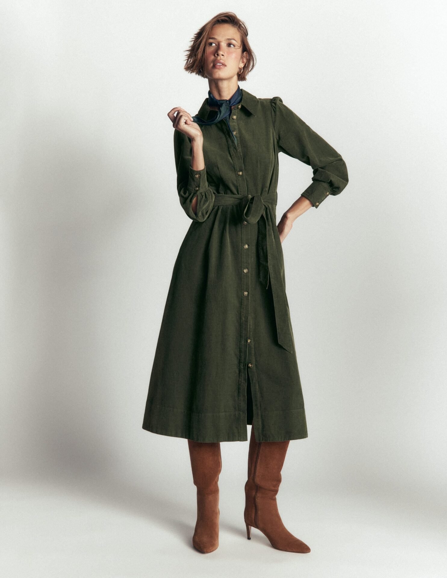 Aubrey Cord Midi Shirt Dress