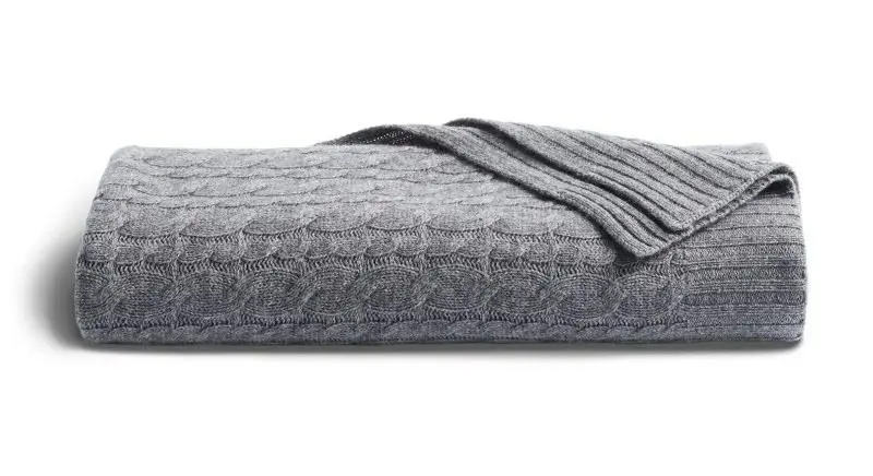 Cashmere Cable Knit Throw Blanket (Dark Grey)