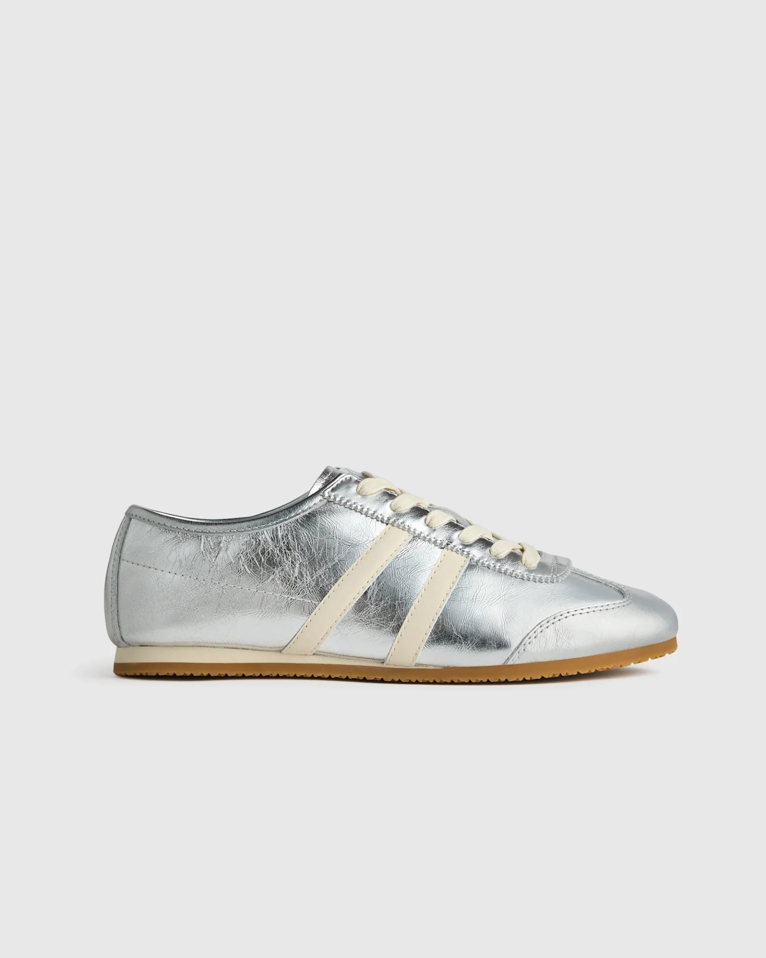Italian Leather & Suede Low Profile Sneaker (Metallic Silver)