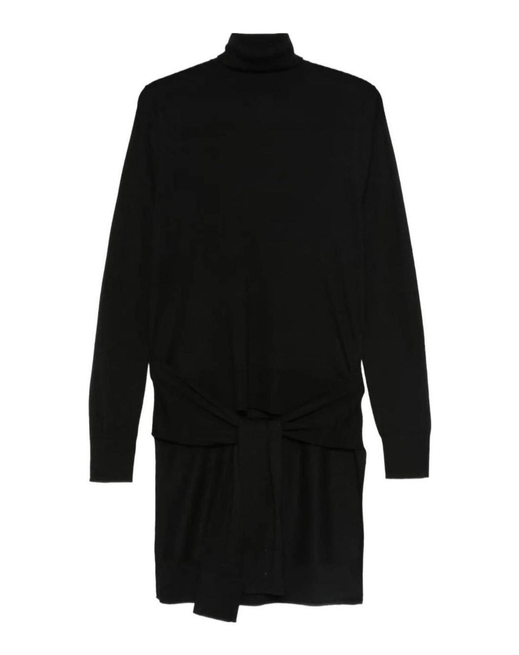Double-Sleeve Tie-Front Turtleneck Dress