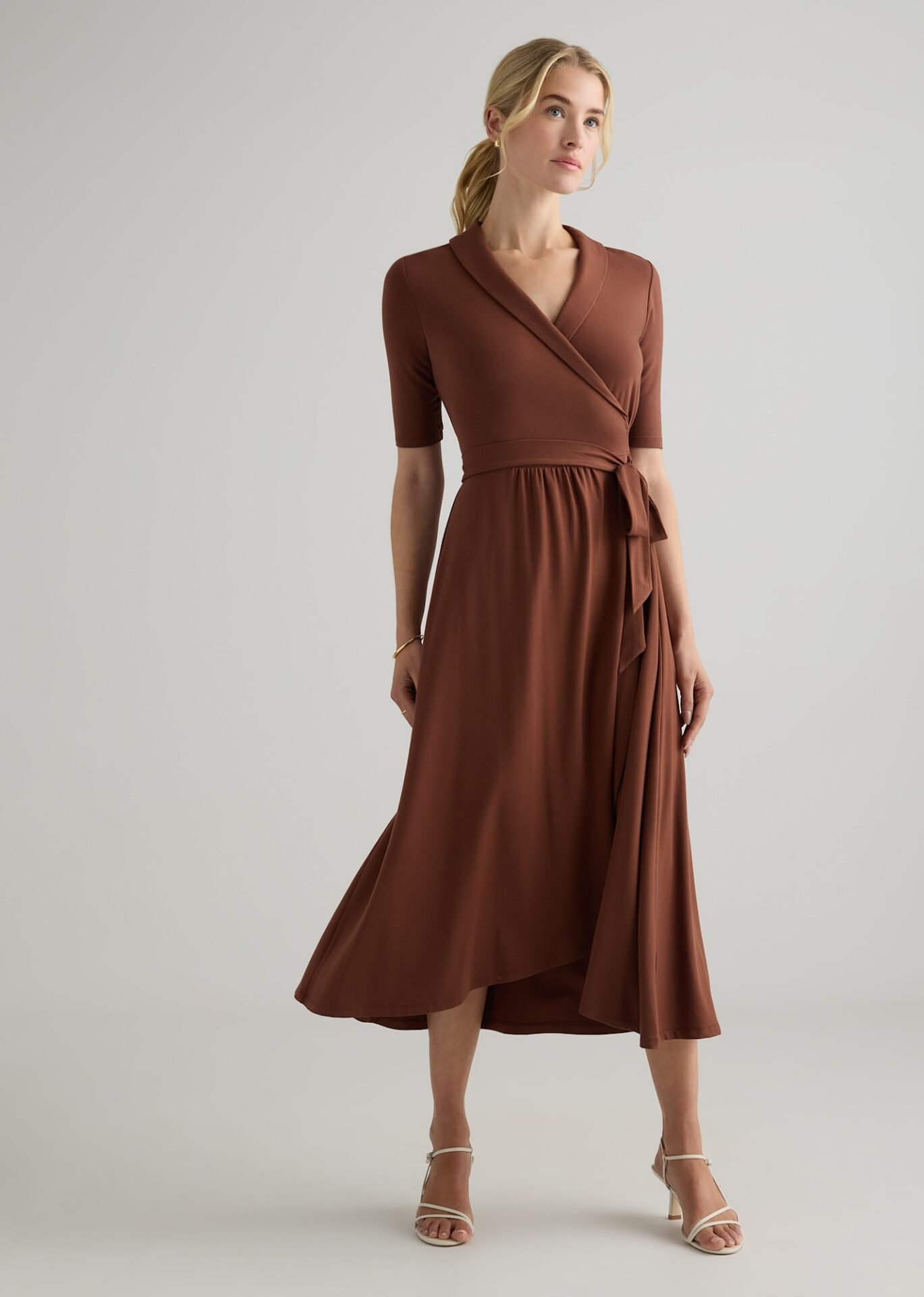 Tencel Jersey Midi Wrap Dress (Brown)