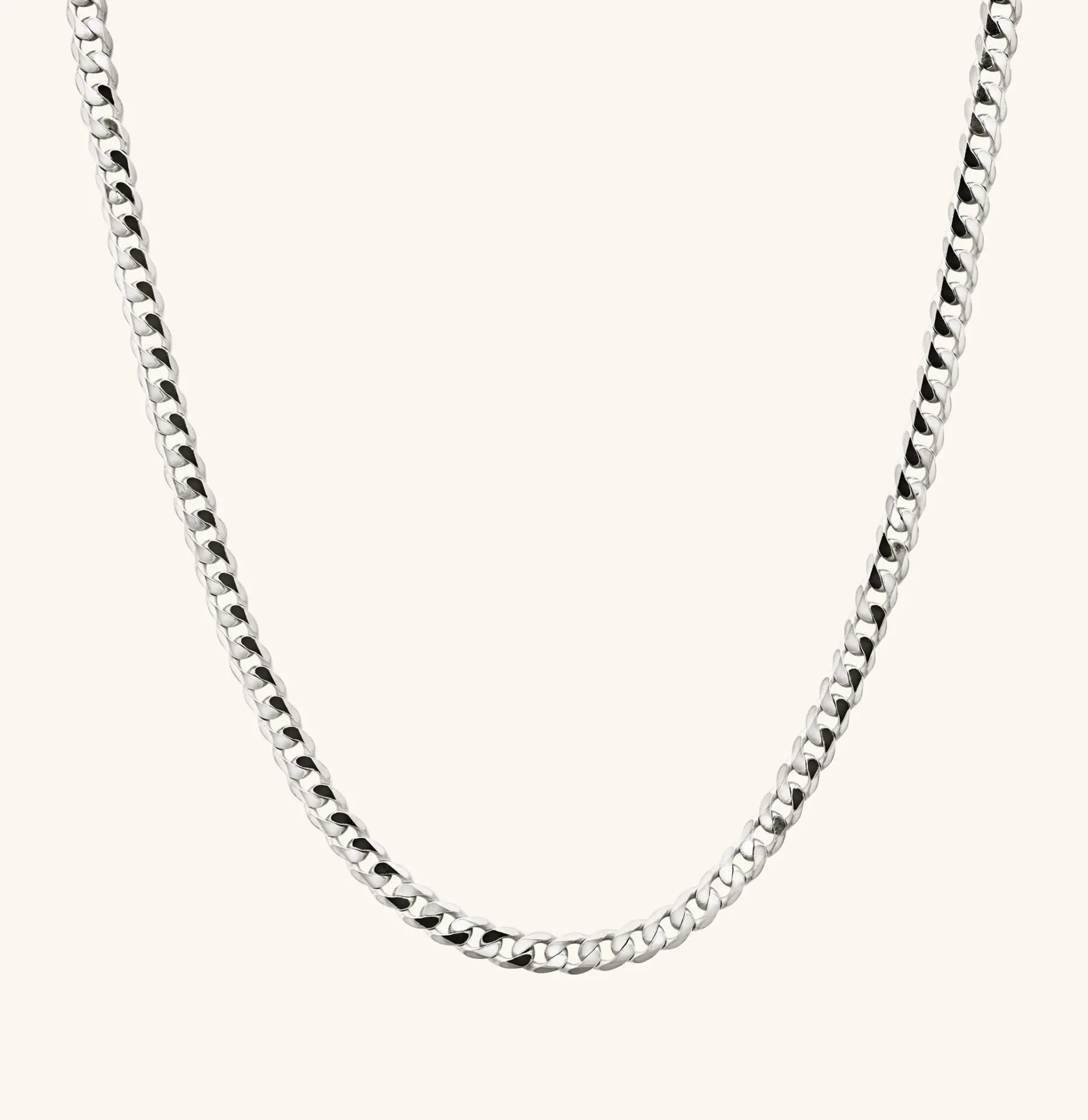 Flat Curb Chain Necklace (Sterling Silver)