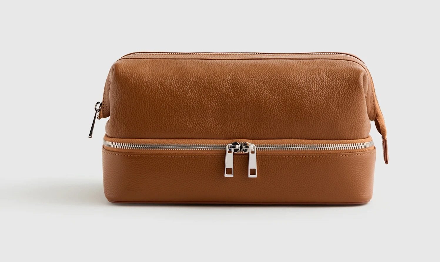 Italian Leather Dual Compartment Toiletry Bag (Cognac)