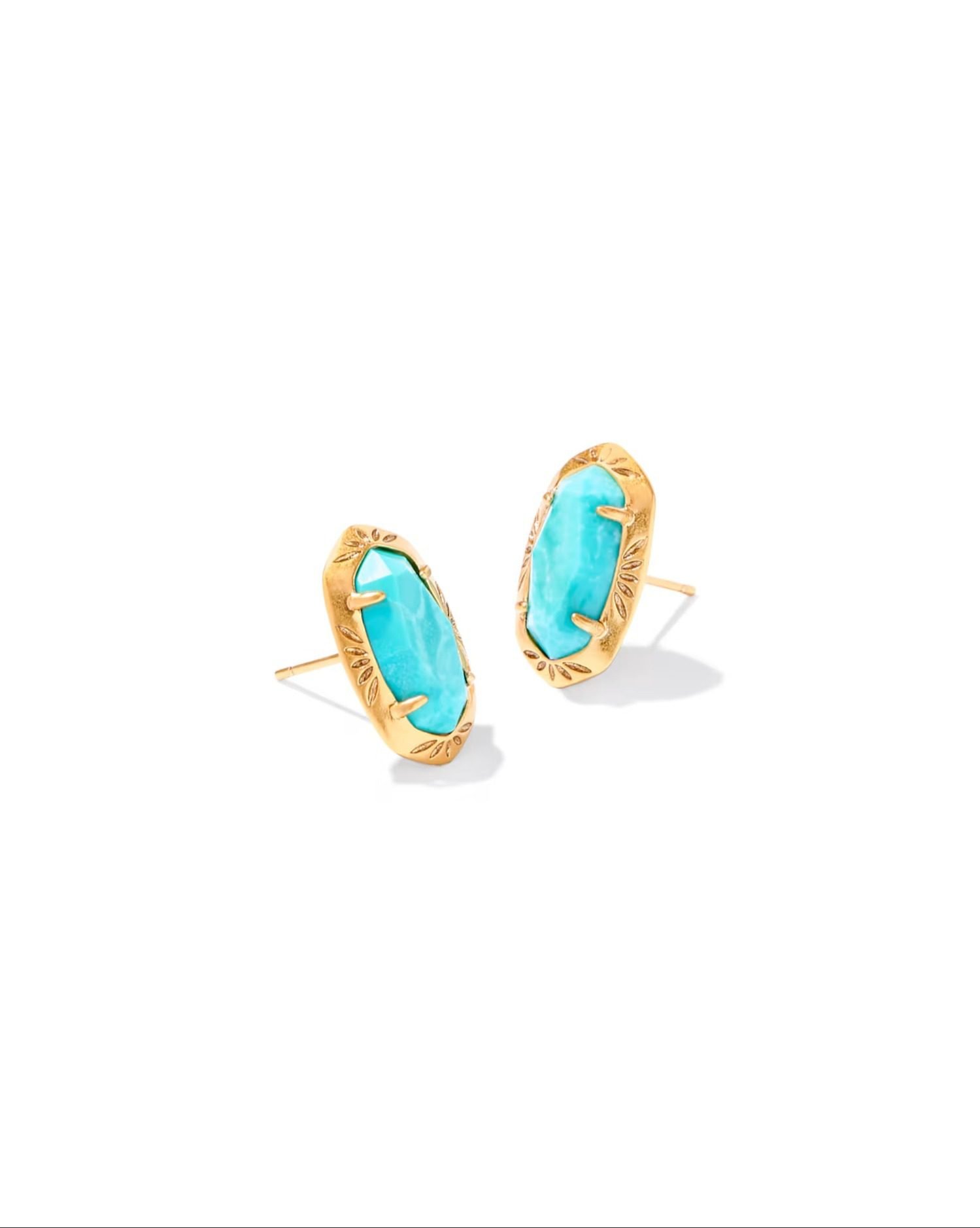 Ellie Vintage Gold Etch Frame Stud Earrings (Variegated Turquoise Magnesite)