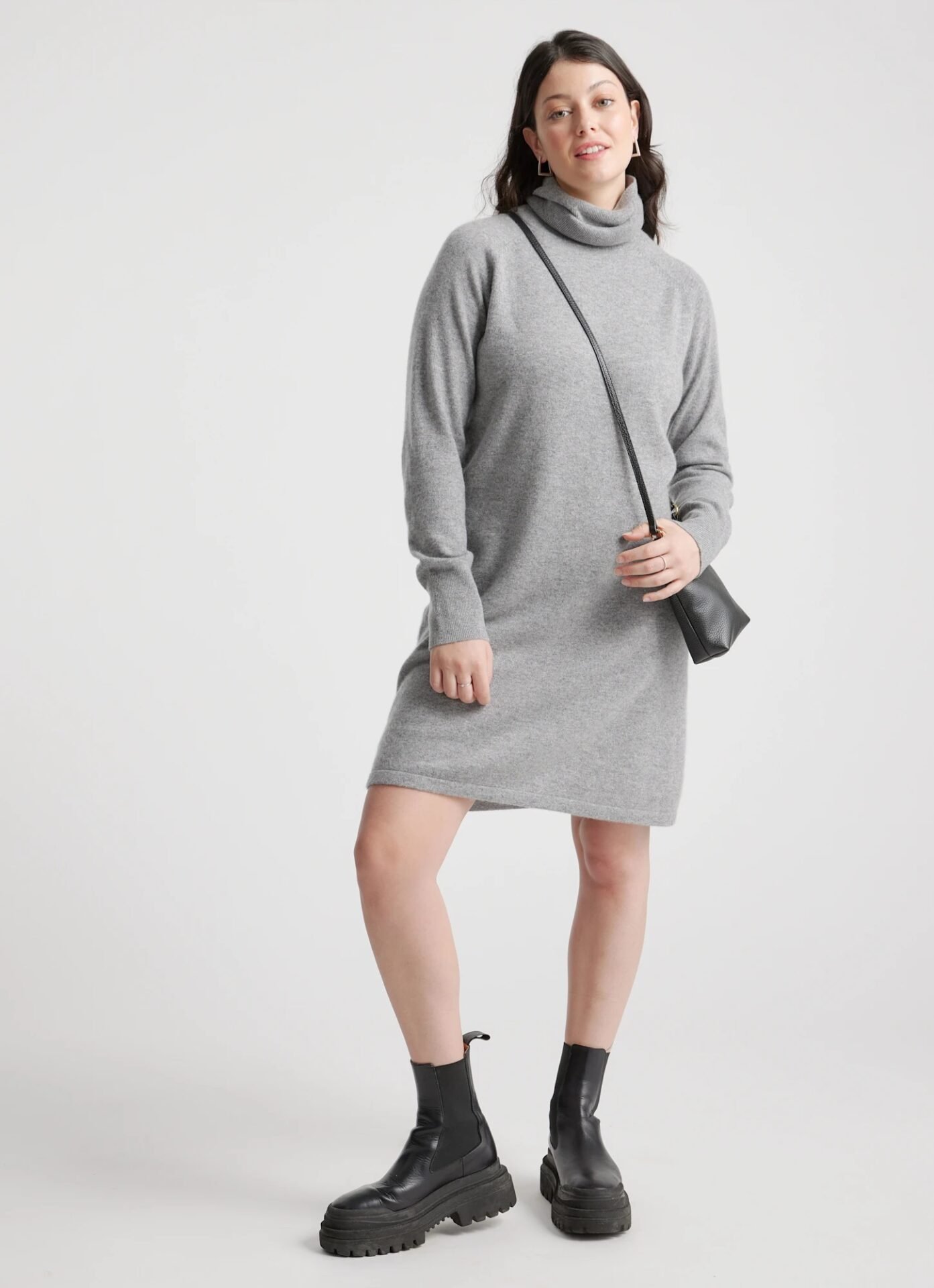 Mongolian Cashmere Turtleneck Sweater Dress (Heather Grey)