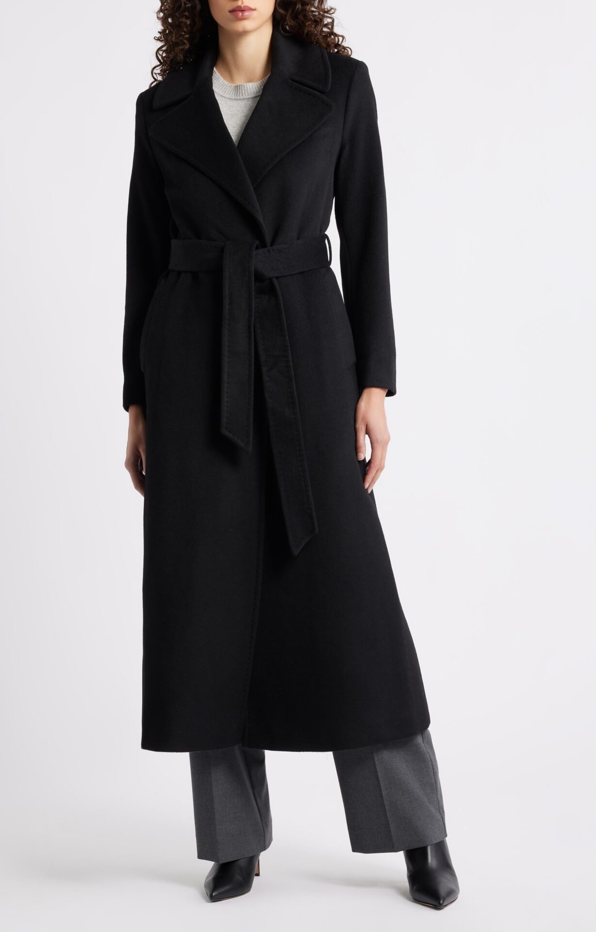 Belted Wool Blend Wrap Coat