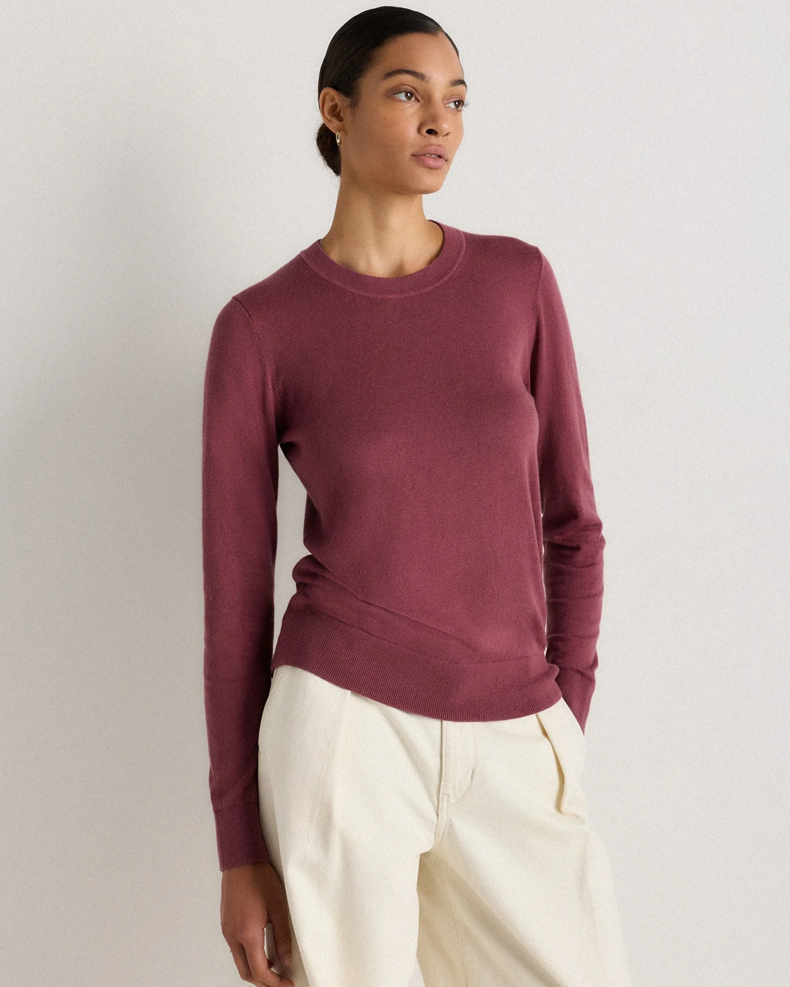 Lightweight Cotton Cashmere Crew Sweater (Crushed Berry Purple)