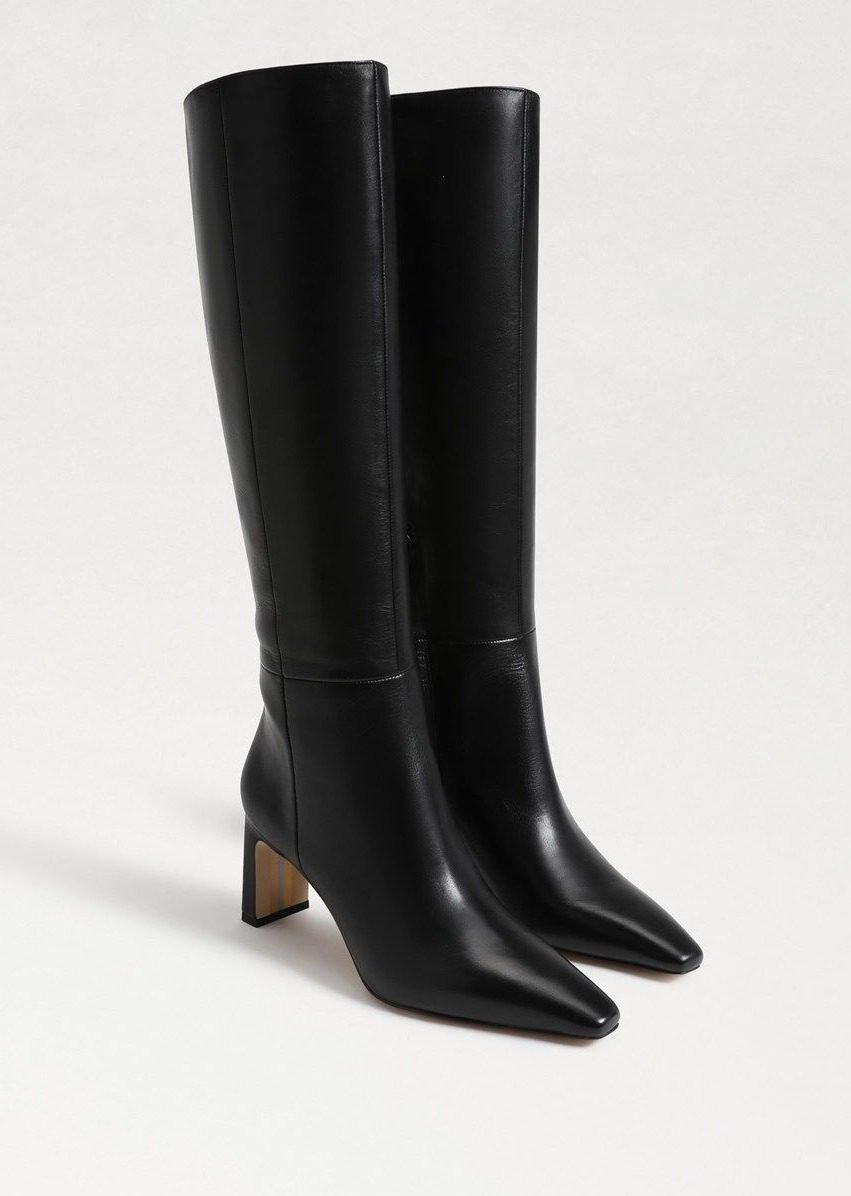 Sylvia Wide Calf Knee High Leather Boot (Black Leather)