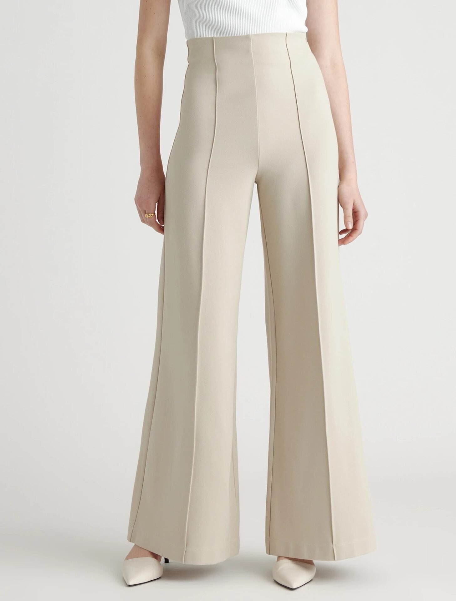 Ultra-Stretch Ponte Super Wide Leg Pants (Ecru)