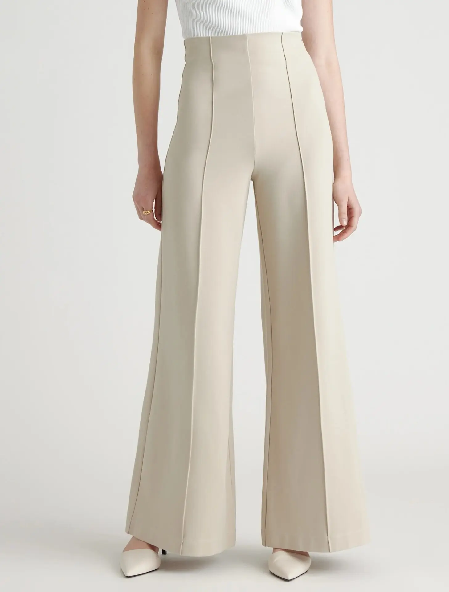 Ultra-Stretch Ponte Super Wide Leg Pants (Ecru)