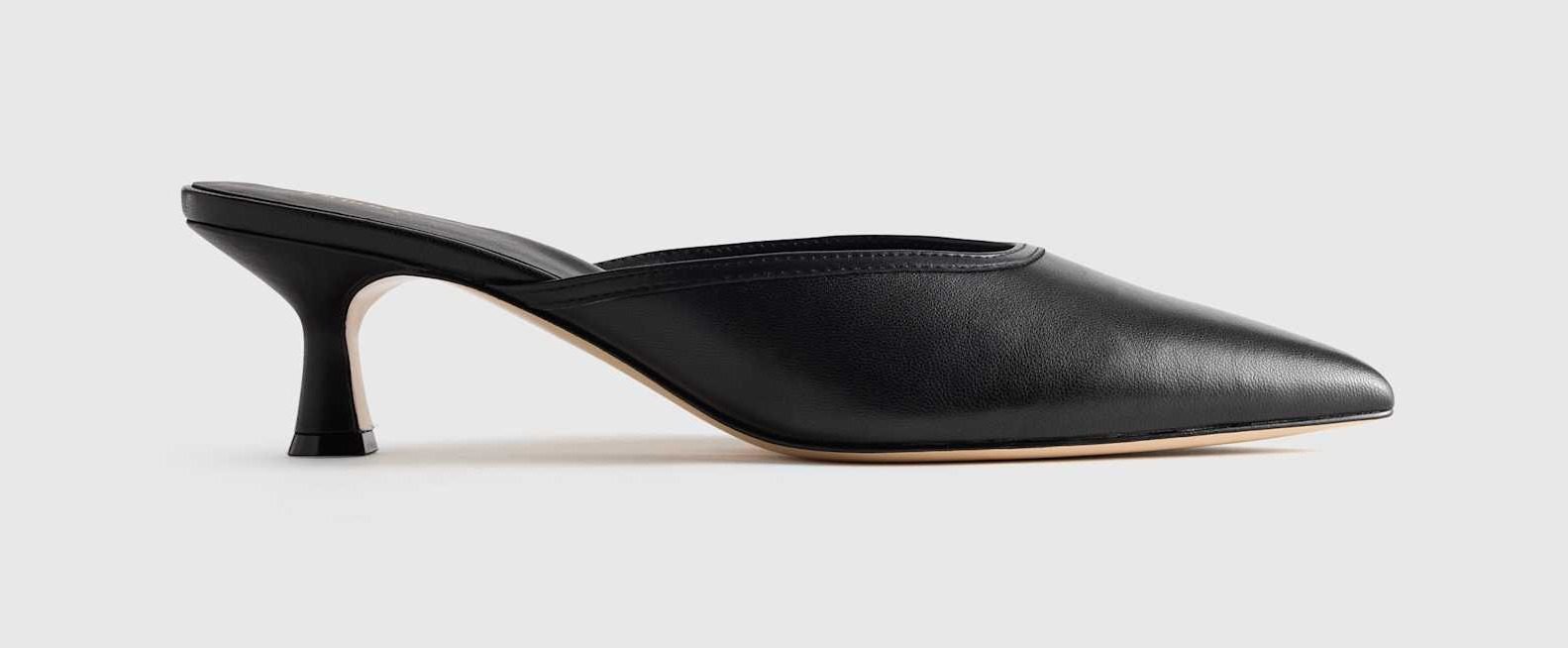 Italian Leather 55mm Kitten Heel Mule (Black)